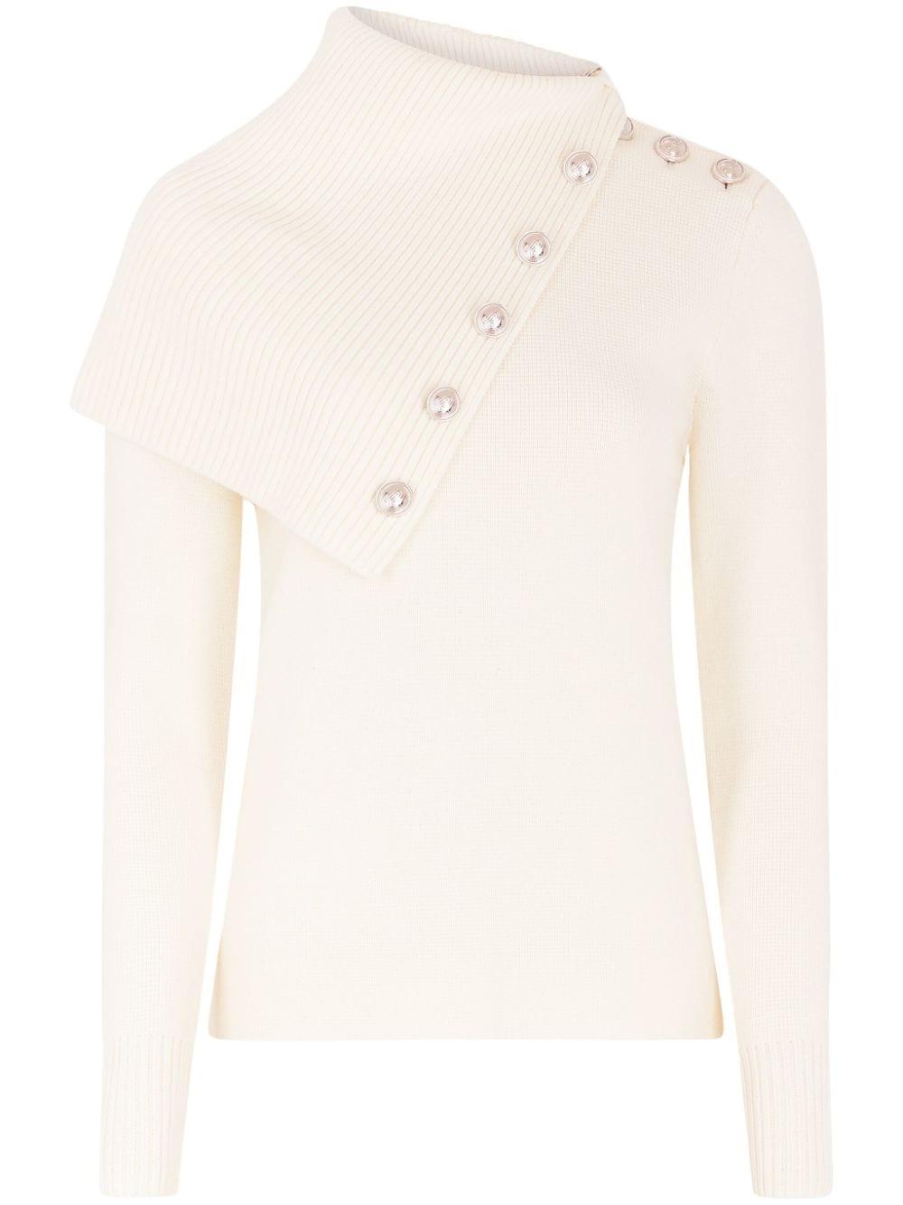 Maglia bianca collo largo e bottoni lqnq 24AMPU284ML0285 P109 RABANNE