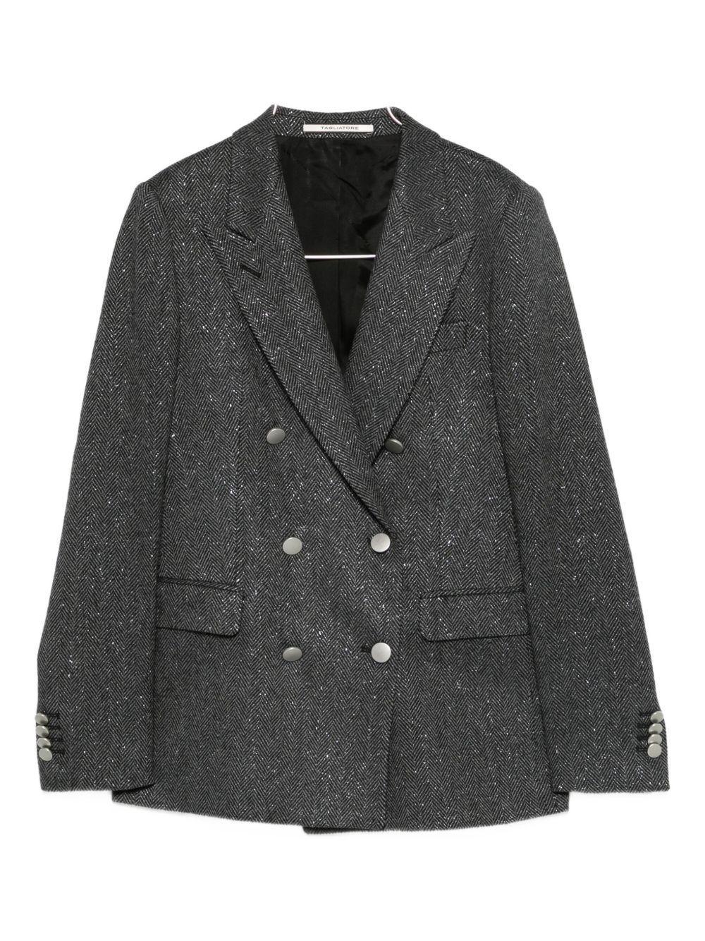 Blazer nero doppiopetto a spina di pesce - Preludio Moda