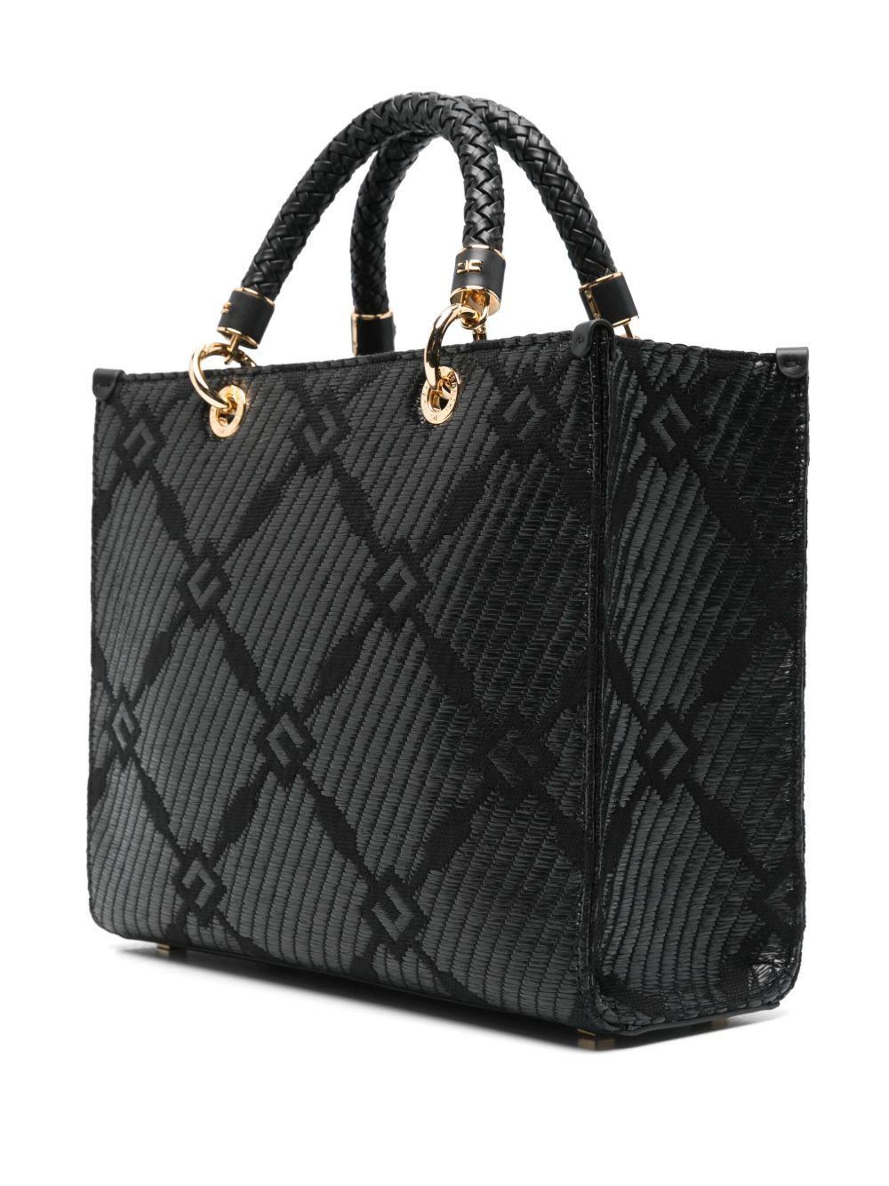 Borsa Tote media in jacquard con charms nera