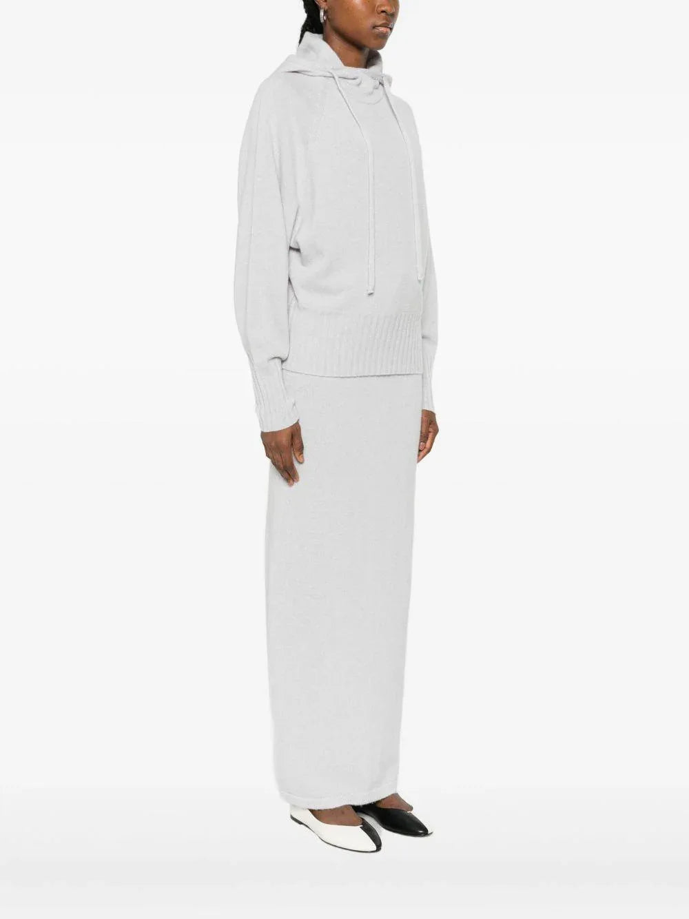 Felpa grigio chiaro con cappuccio e coulisse - Preludio Moda