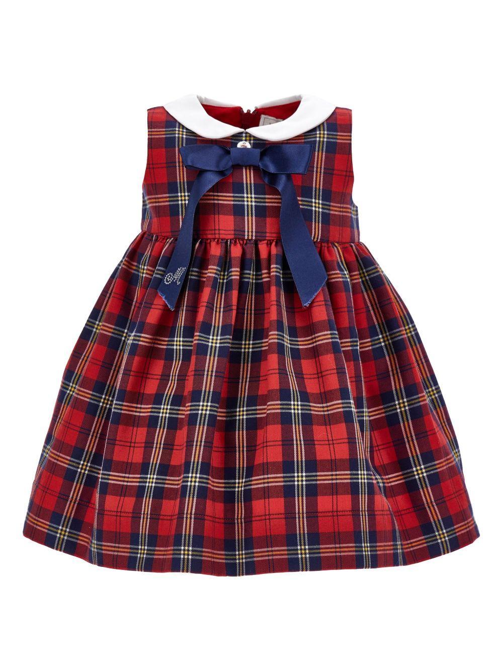 Abito a quadri rubino e blu navy con fiocco - Preludio Moda