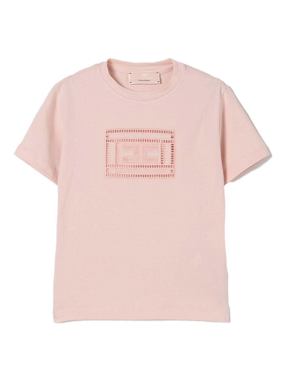 T-shirt rosa cipria con ricami traforati