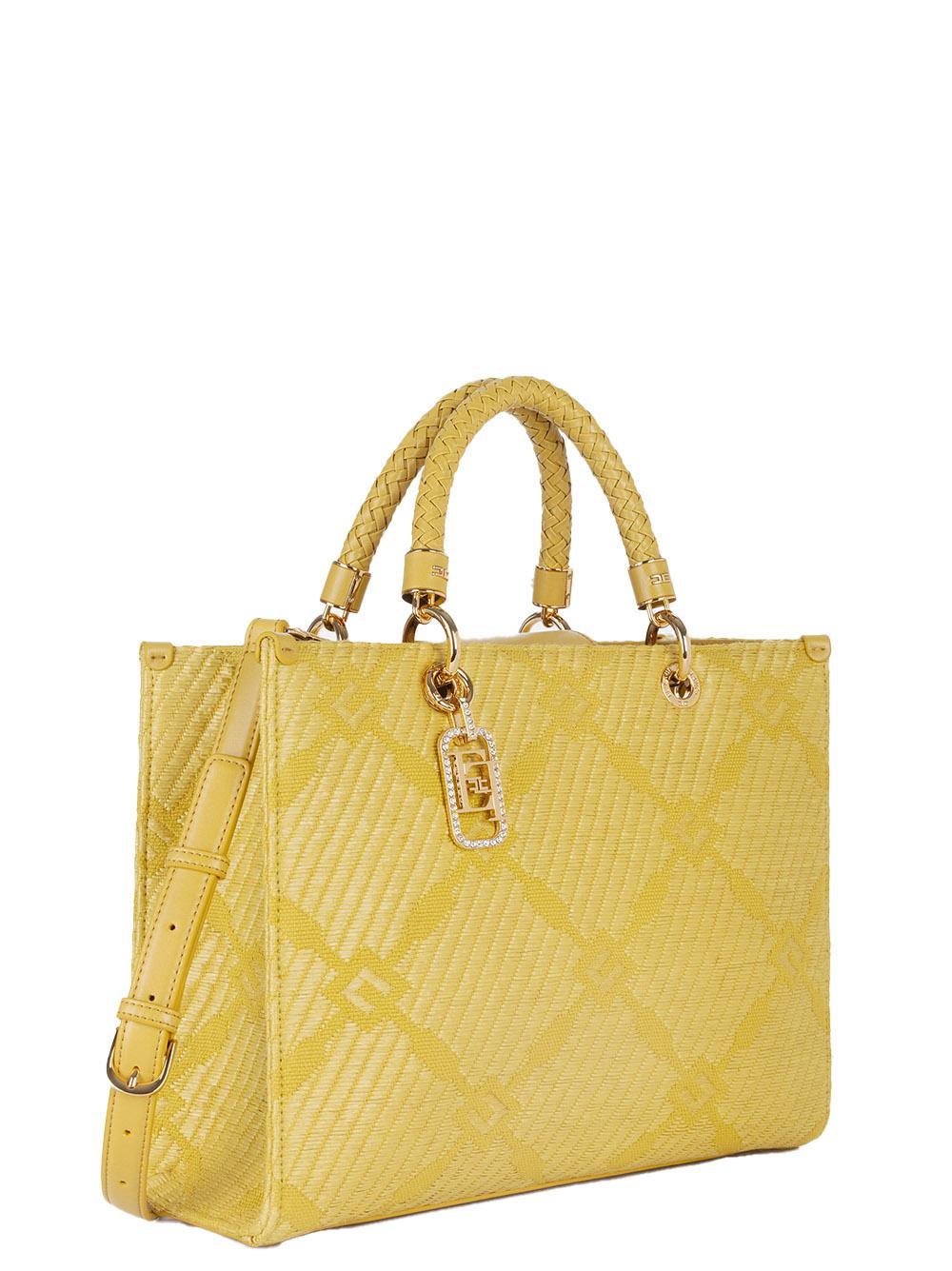 Borsa Tote media in jacquard con charms curry - Preludio Moda