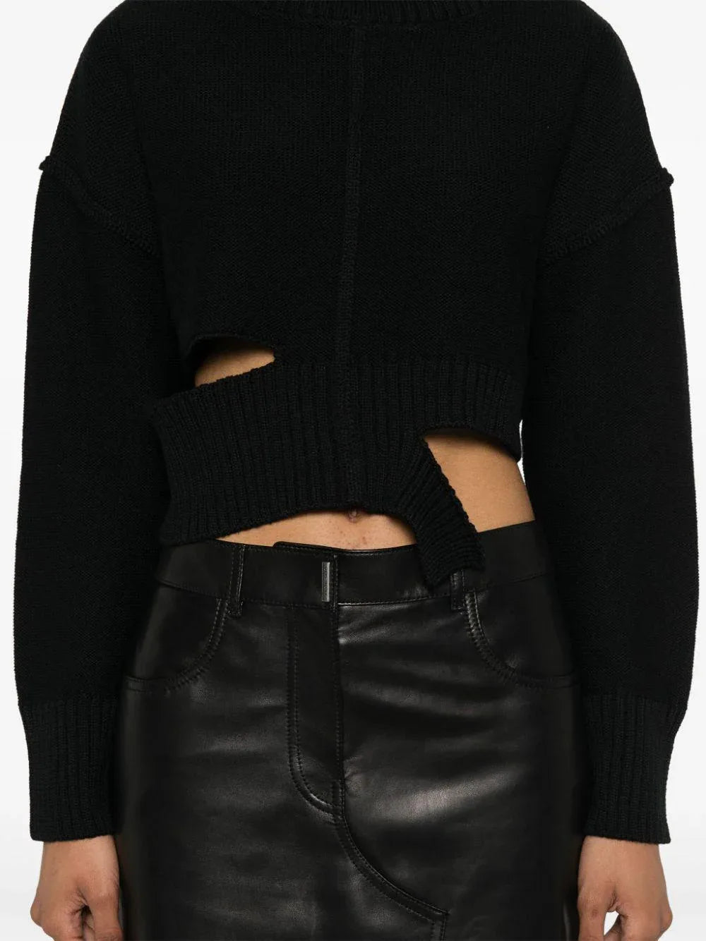 Maglione crop nero dettagli cut-out - Preludio Moda