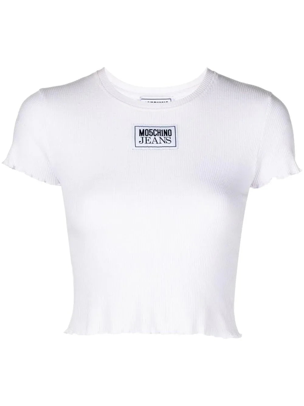 T-shirt crop a costine etichetta logo bianca - Preludio Moda