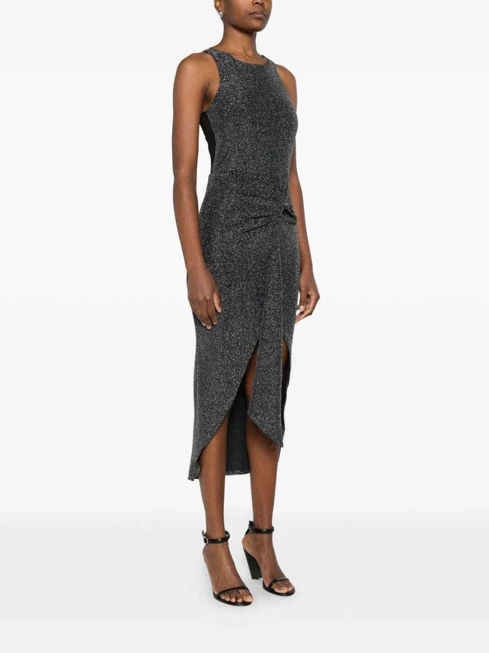 Abito nero midi drappeggiato lamé - Preludio Moda