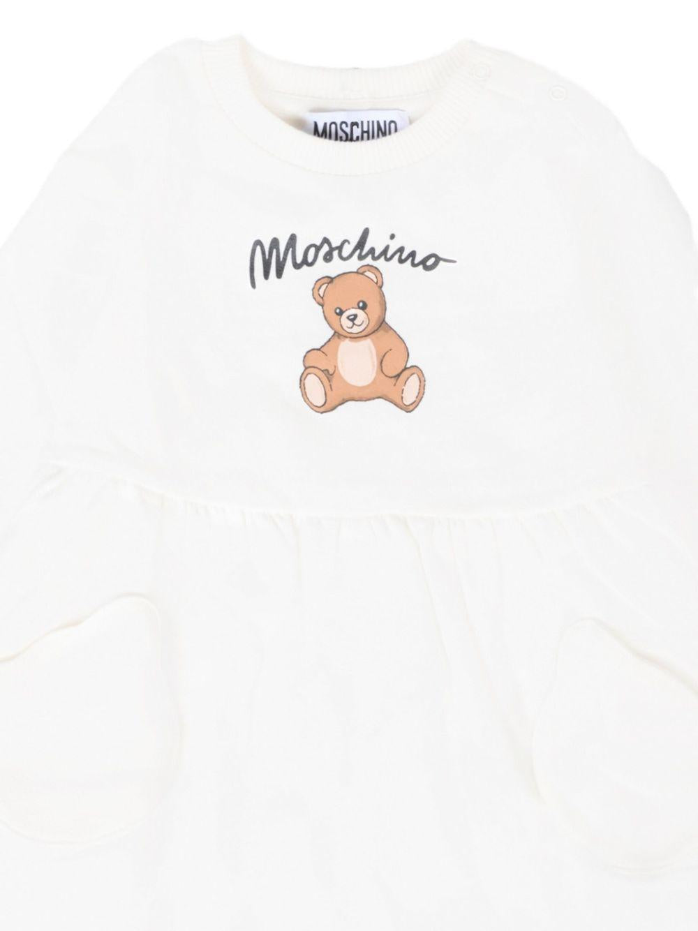 Abito nuvola girocollo con stampa Teddy Bear e maniche lunghe MDV0CULCA40 10063 MOSCHINO KIDS