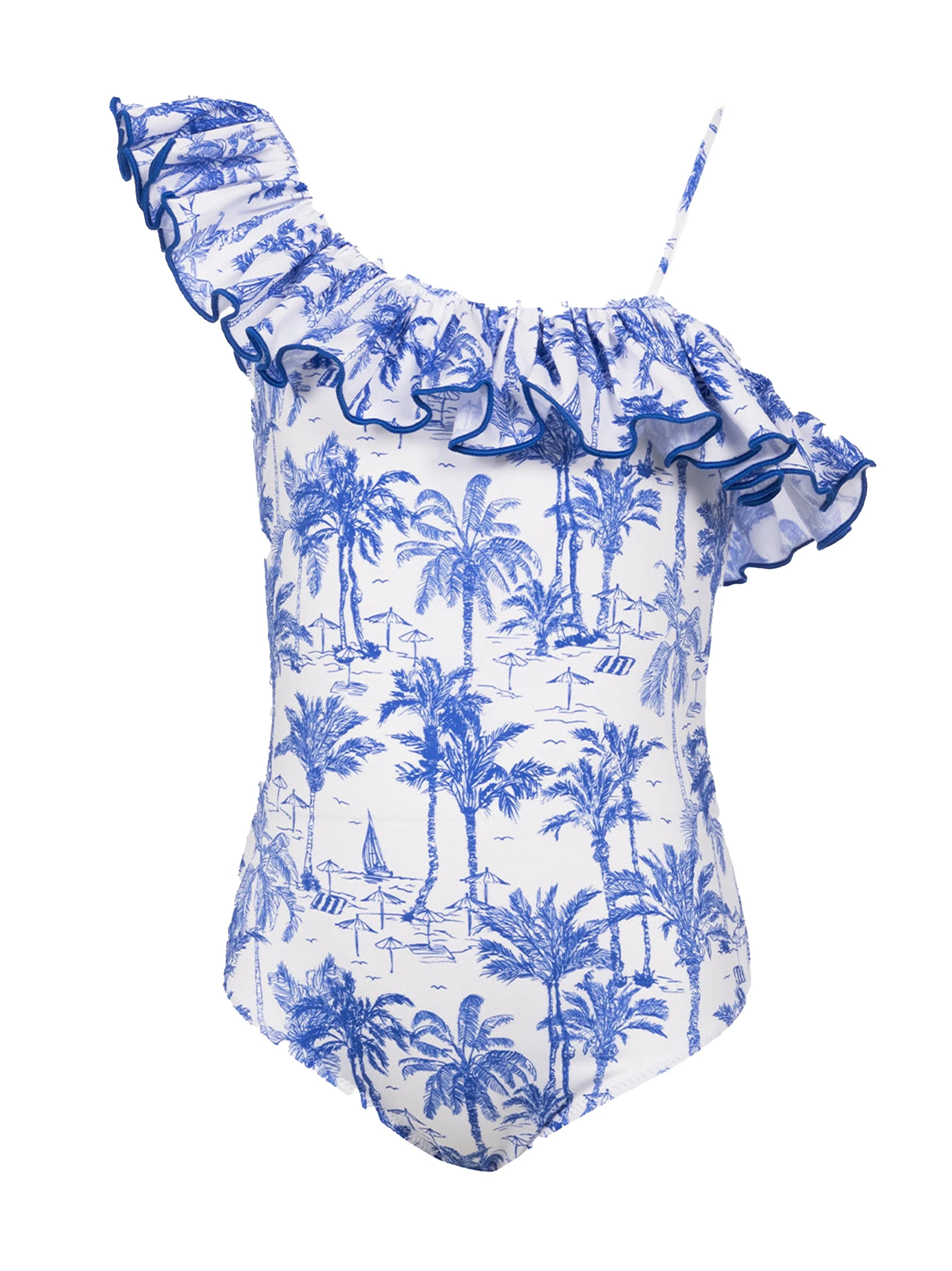 Costume intero Carin palme bianco/blu - Preludio Moda