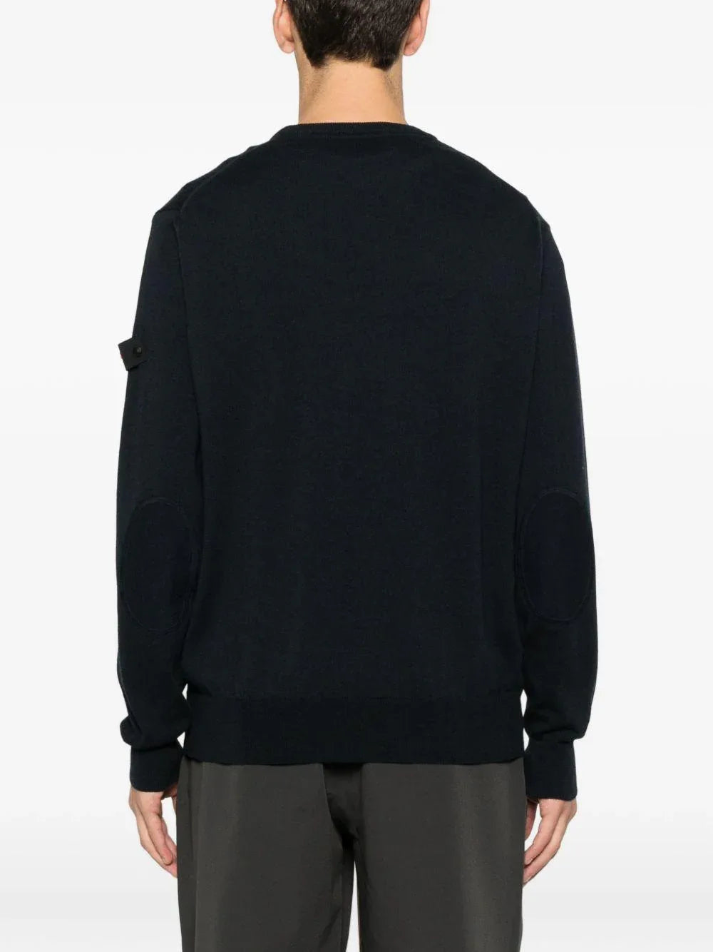 Maglione blu a collo giro con rifiniture a scanale - Preludio Moda