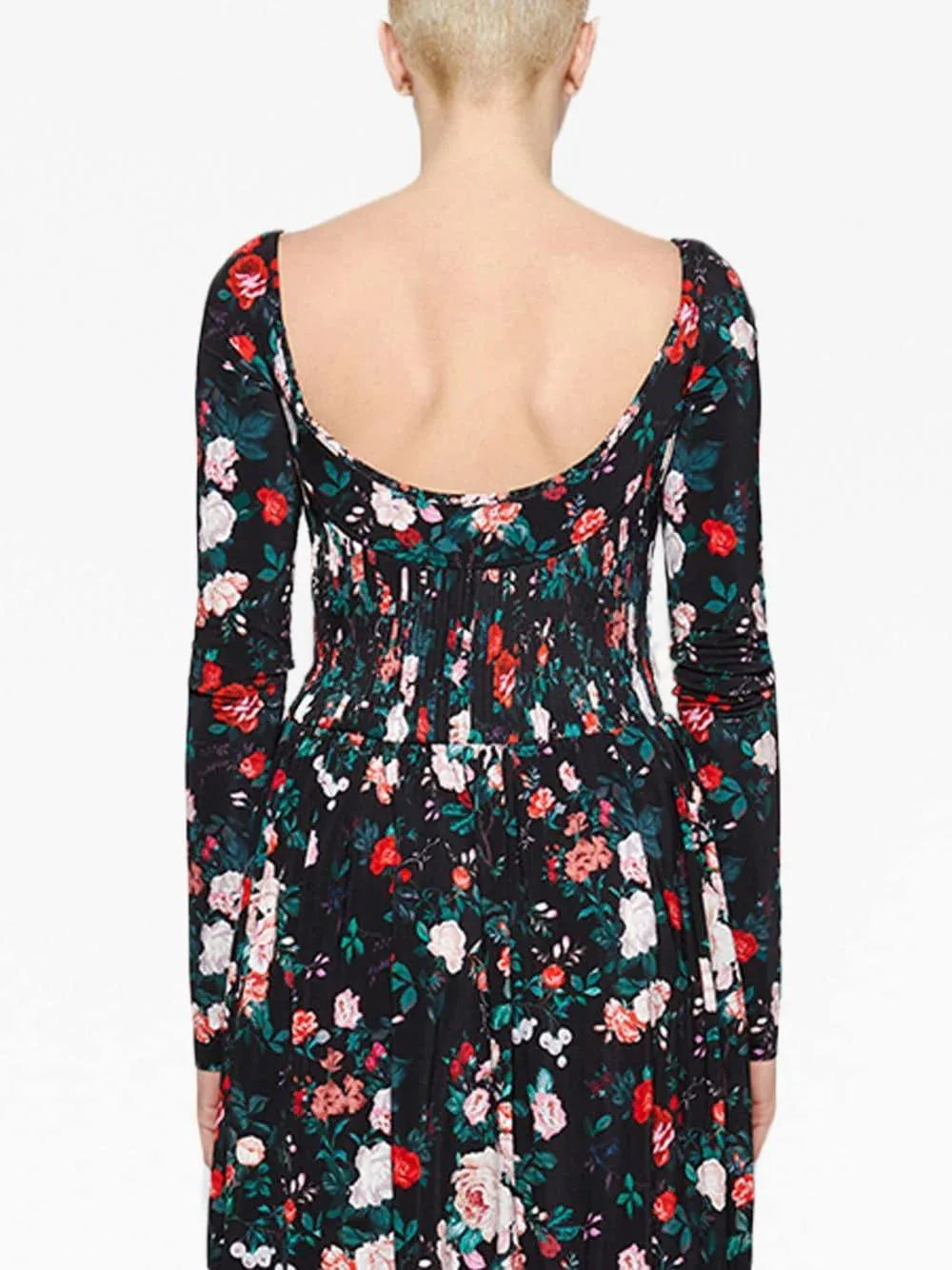 Abito nero lungo con fantasia floreale - Preludio Moda