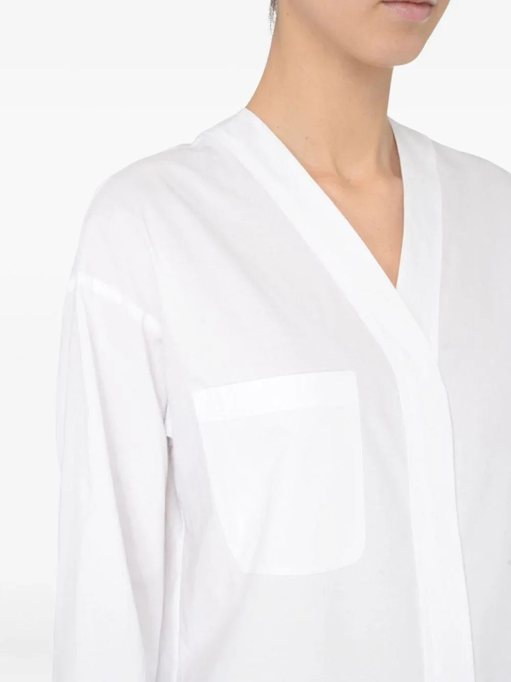 Camicia Yole bianca a V in tela di cotone - Preludio Moda