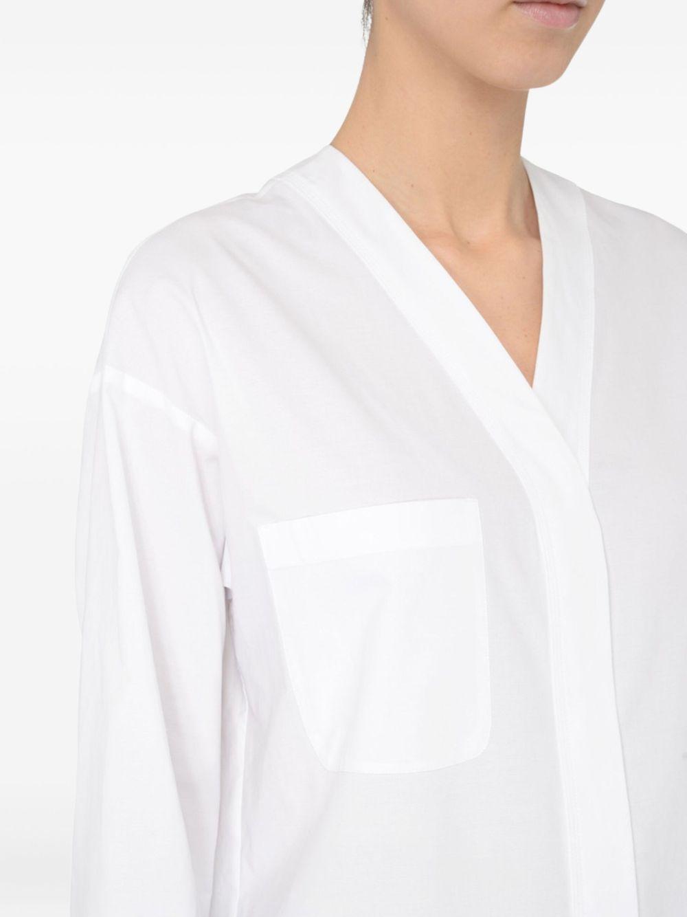 Yole white V-neck cotton canvas shirt
