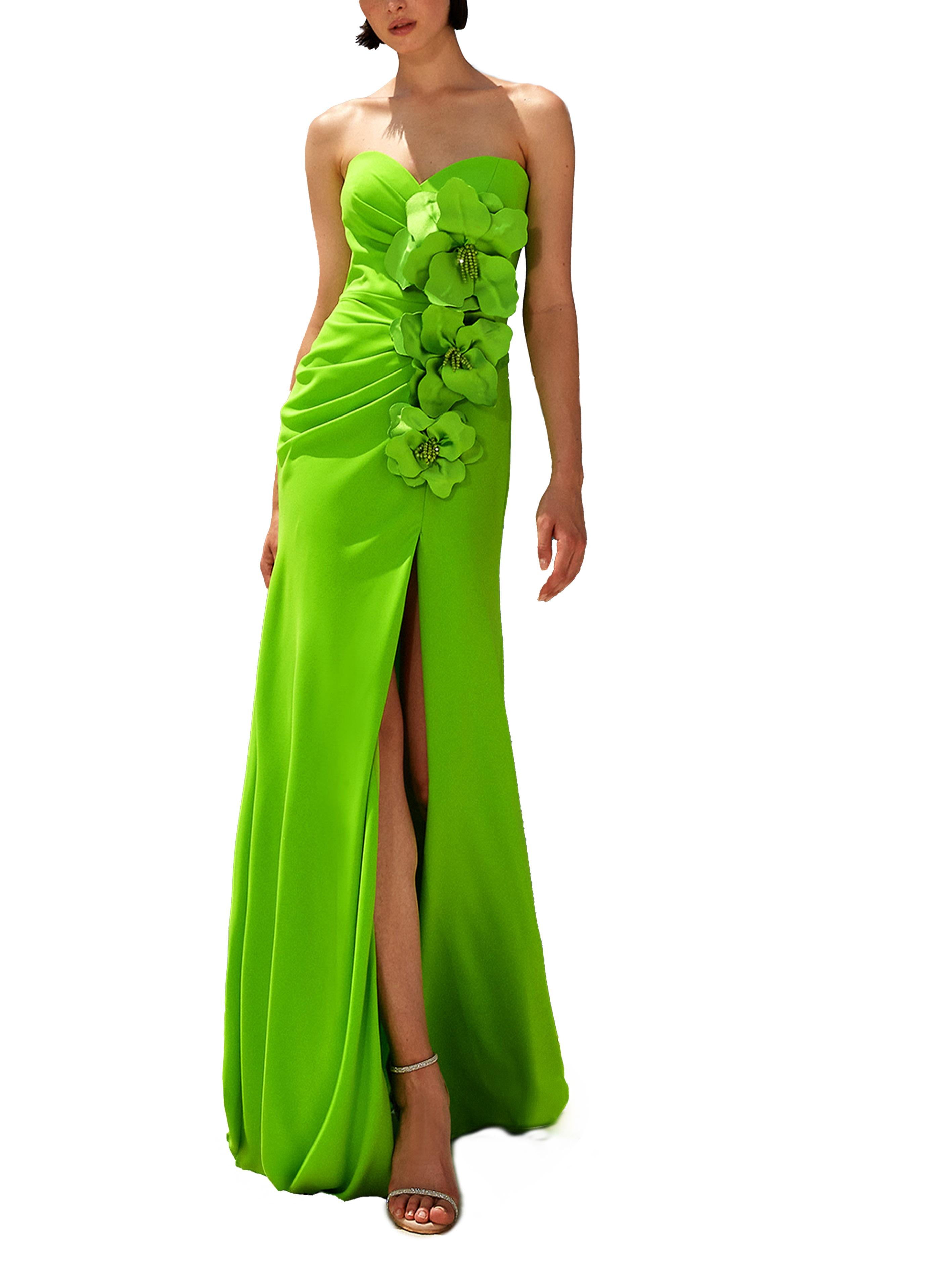 Abito verde fiori decoro<BR/> 5026 LIME MAESTRI