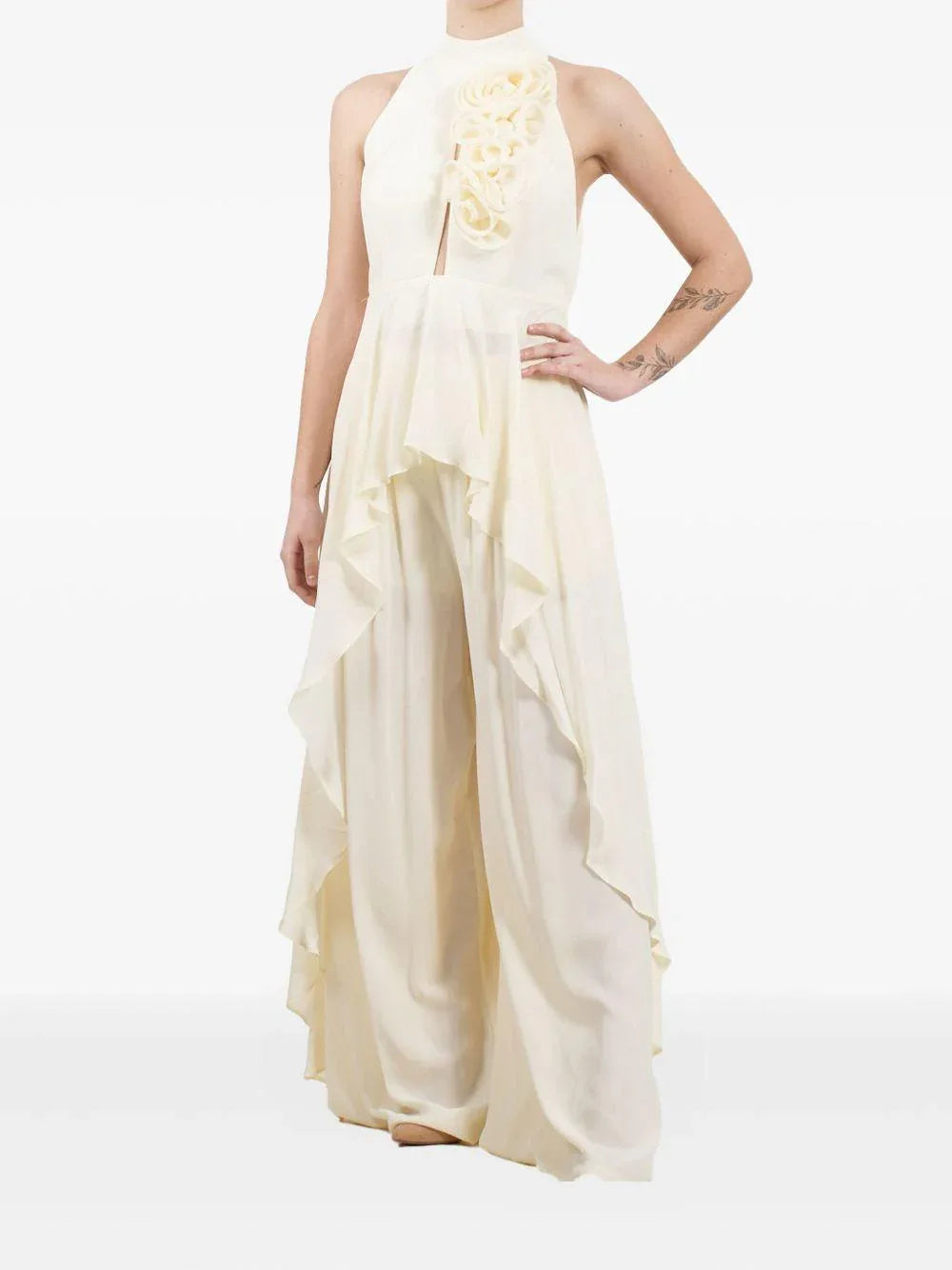 Top panna con applicazioni fiori - Preludio Moda