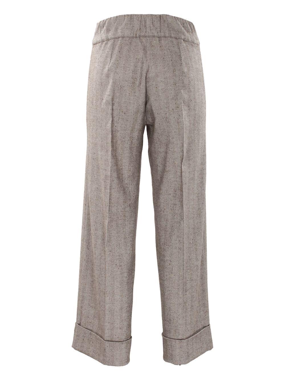 Pantaloni Marroni a Spina di Pesce con Risvolto 59784 7NOCC D.EXTERIOR