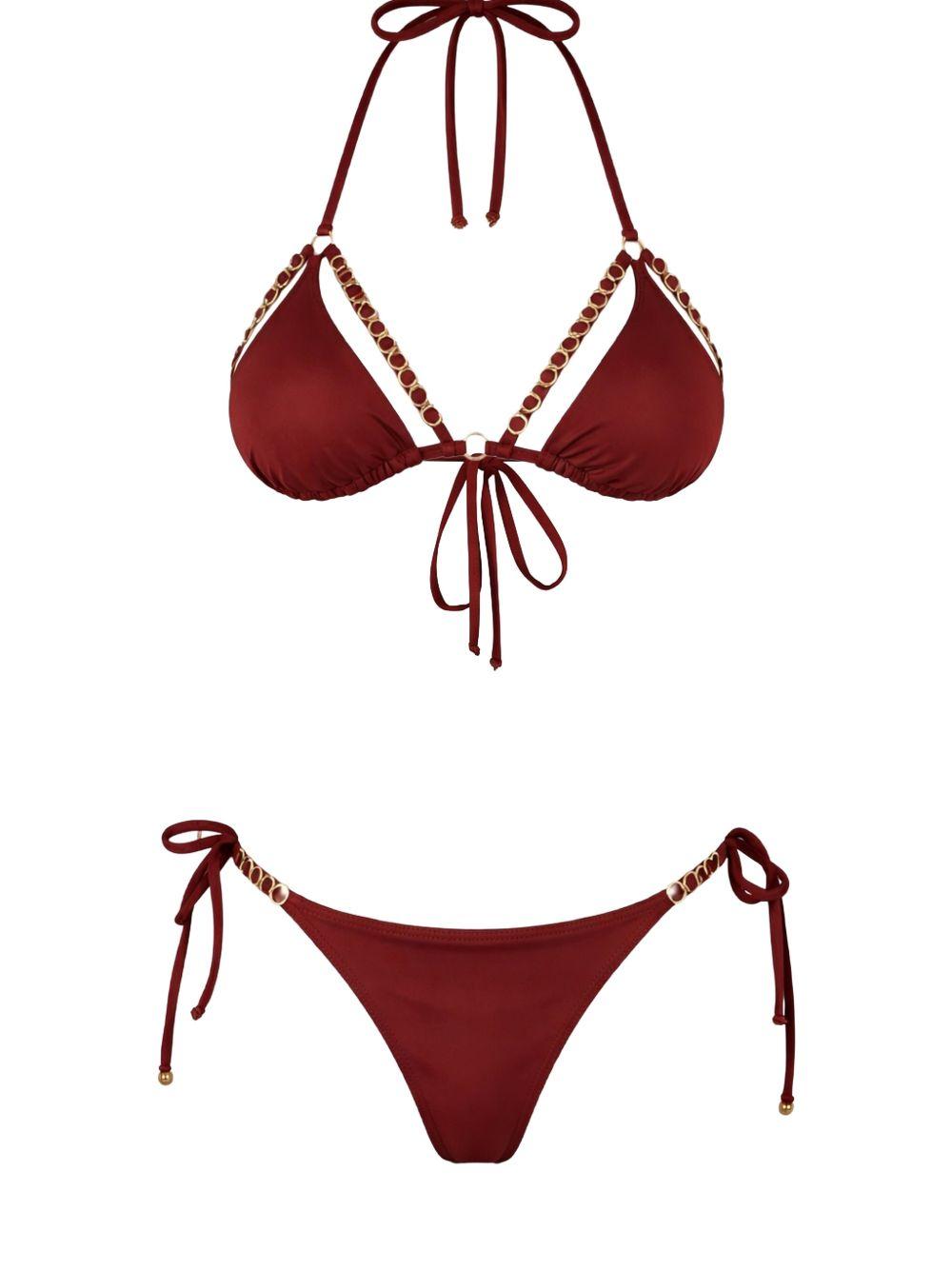 Costume triangolo e slip marrone con anelli oro BA30BA58 2312 MARGHERITA MAZZEI