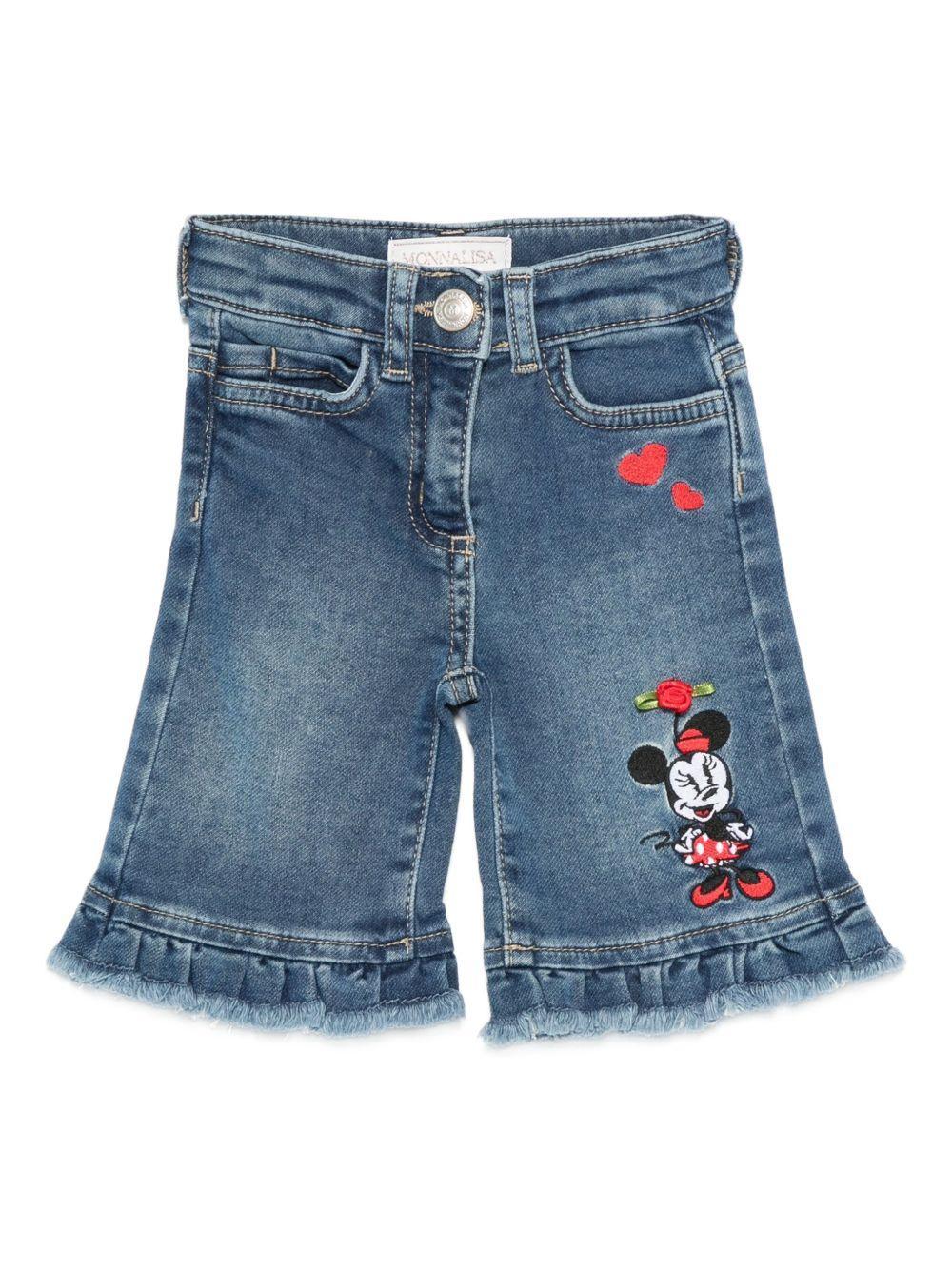 Pantaloni blu Minnie con ruches e ricamo - Preludio Moda