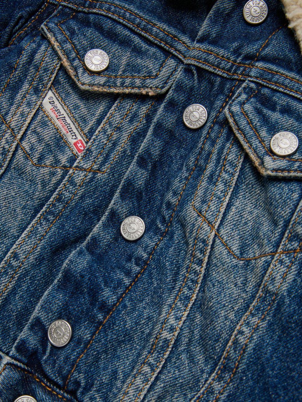 Giacca leggera in denim blu con colletto in shearling - Preludio Moda