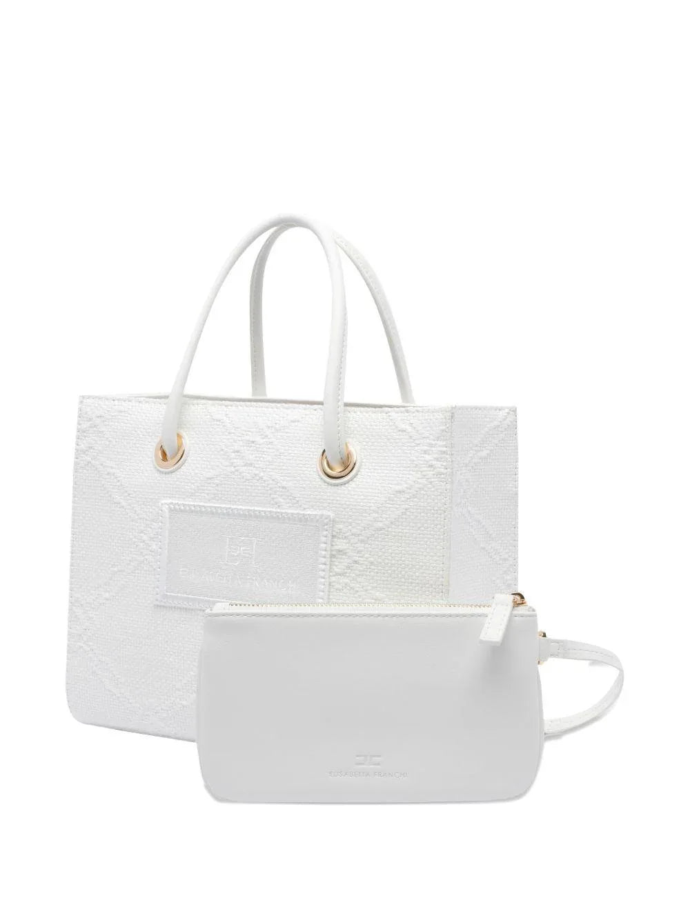 Tote piccola in rafia jacquard avorio - Preludio Moda