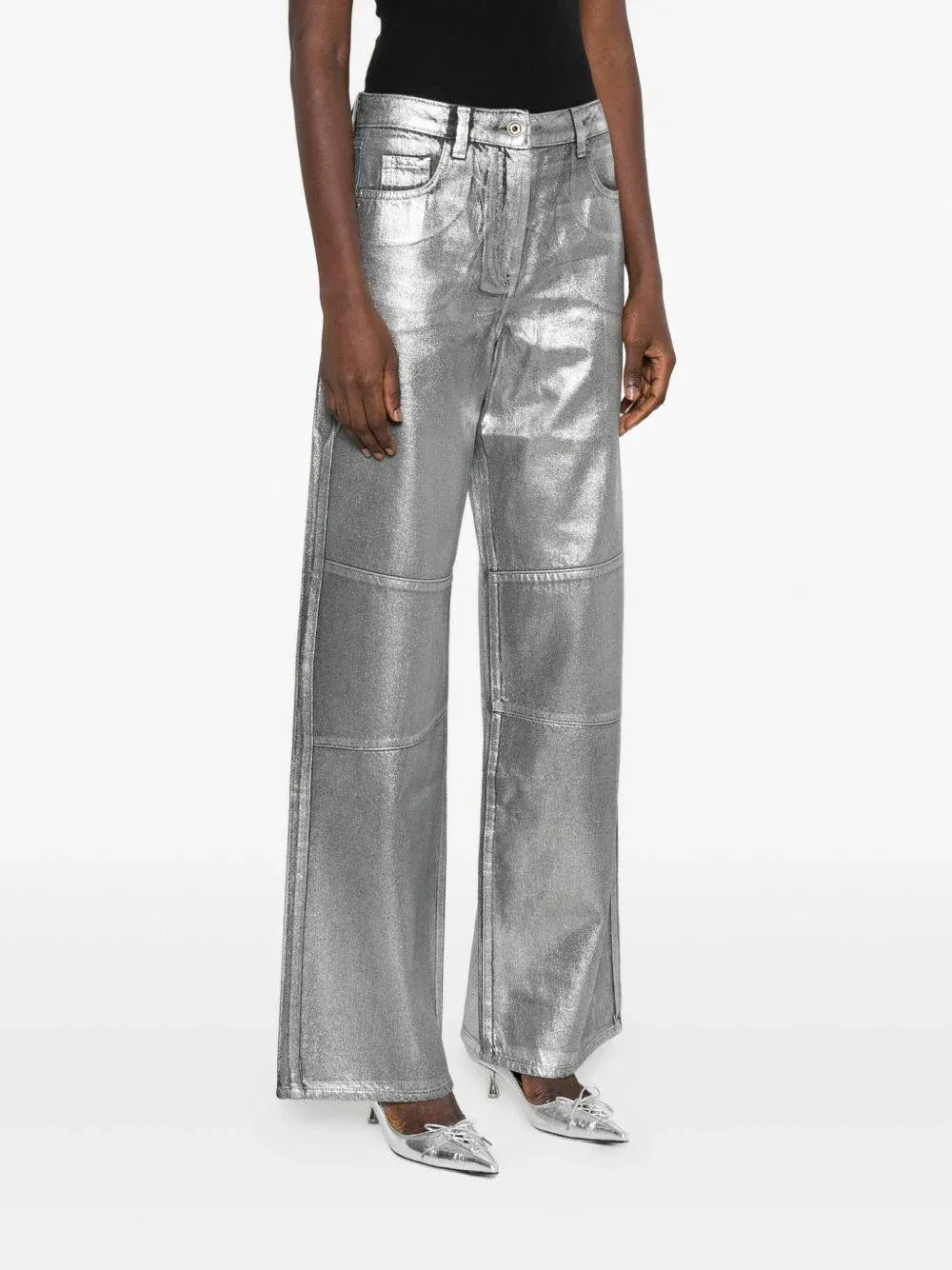 Pantaloni argento metallizzati con inserti Patrizia Pepe - Preludio Moda