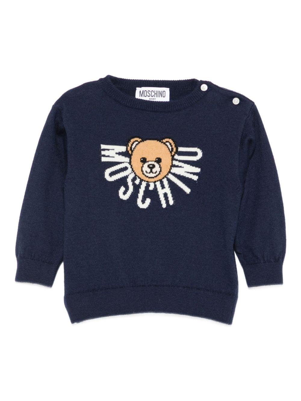Maglione Blu Navy con Logo Orsetto M7W00JLHE43 40016 MOSCHINO KIDS
