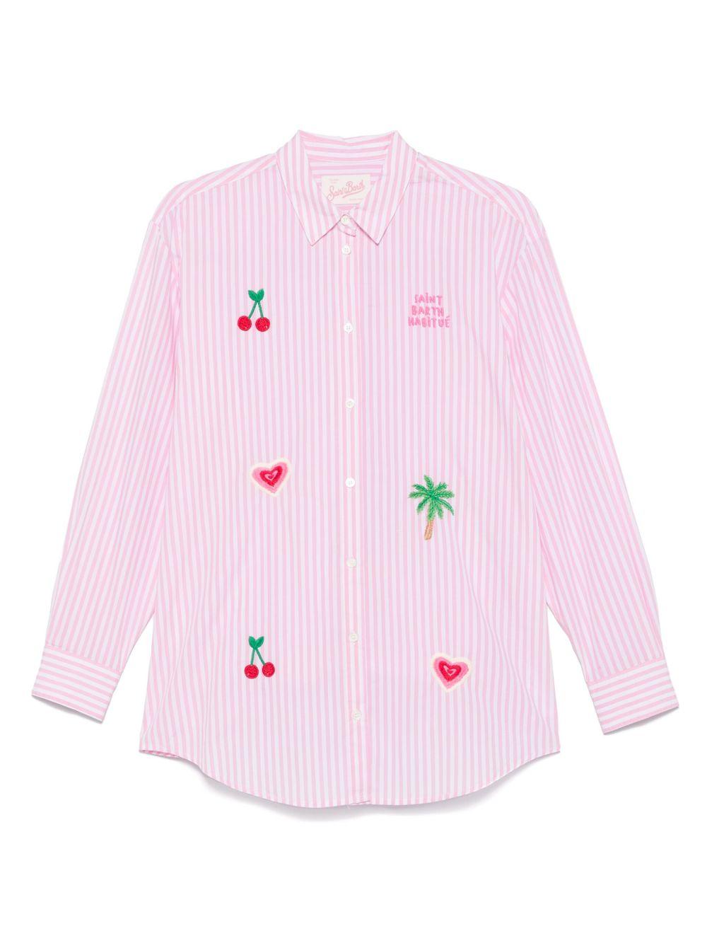 Camicia brigitte fantasia a righe e ricami