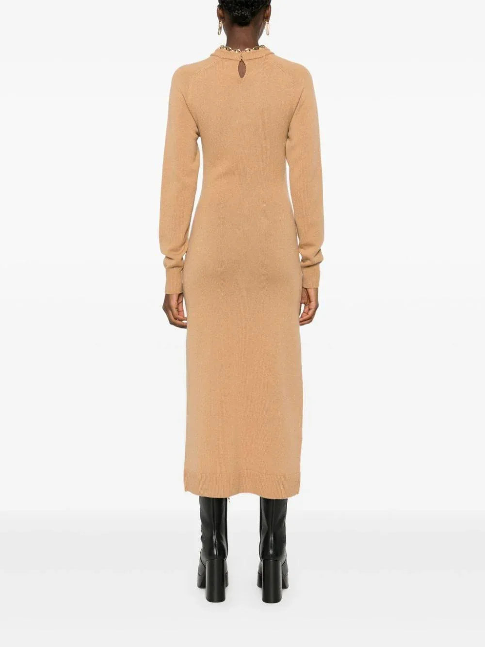 Abito collo gioiello cammello lana - Preludio Moda