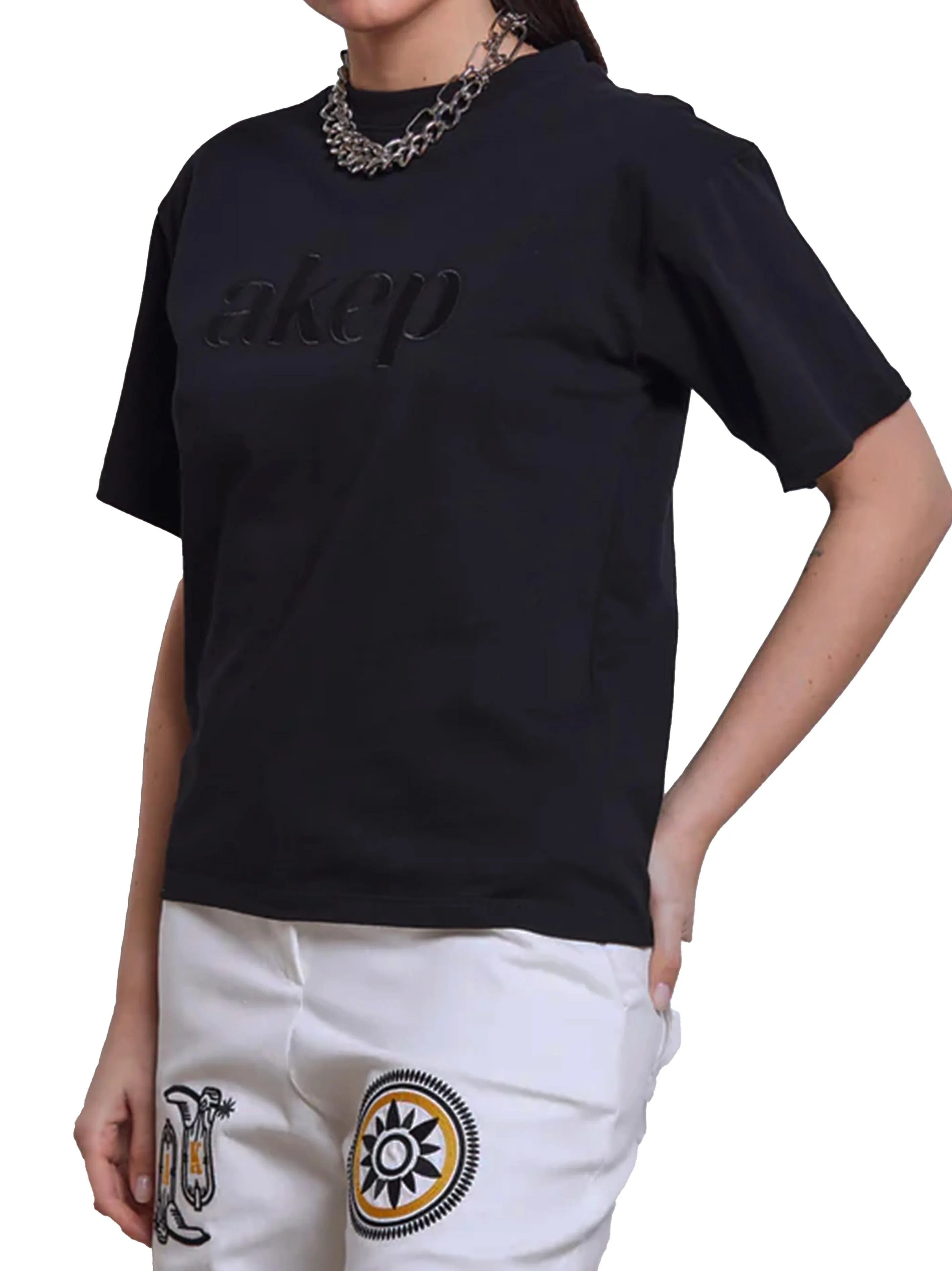 T-shirt nera ricami texani retro - Preludio Moda