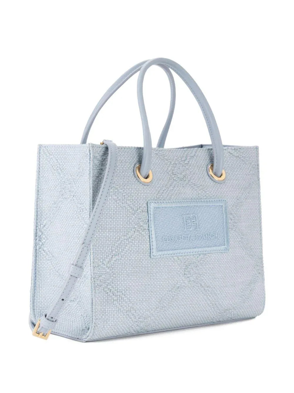 Tote piccola in rafia jacquard celeste - Preludio Moda