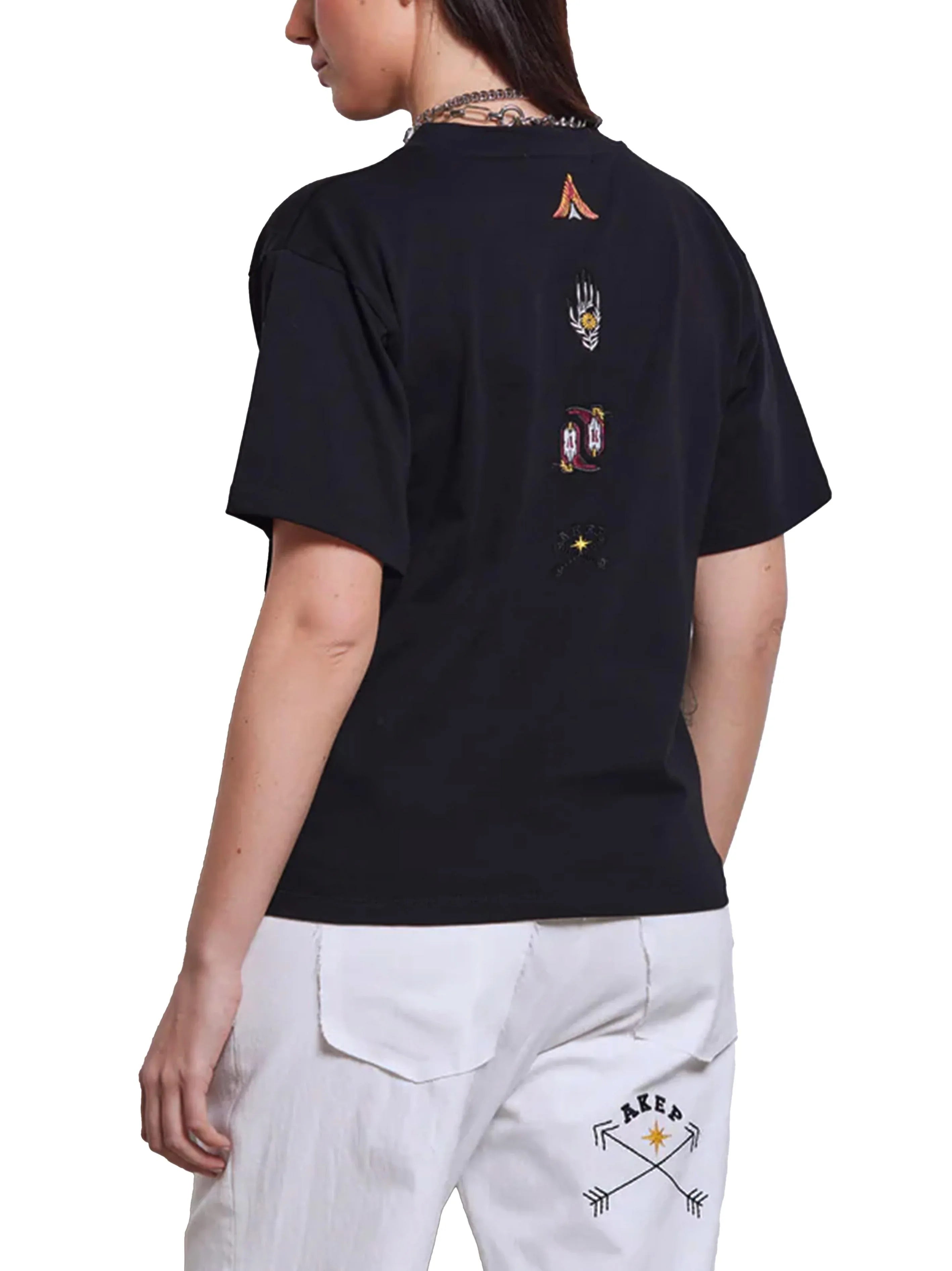 T-shirt nera ricami texani retro - Preludio Moda