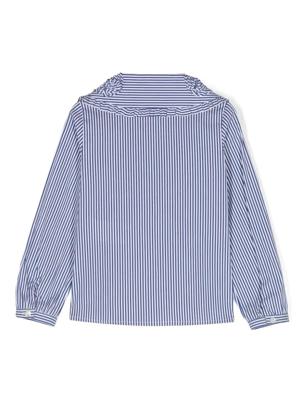 Camicia gessata blu ricami colletto - Preludio Moda