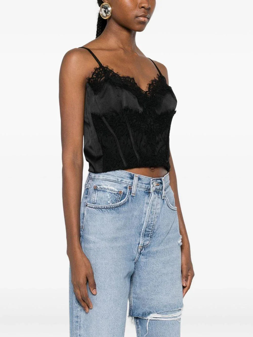 Top Corto con Inserti in Pizzo Floreale - Preludio Moda