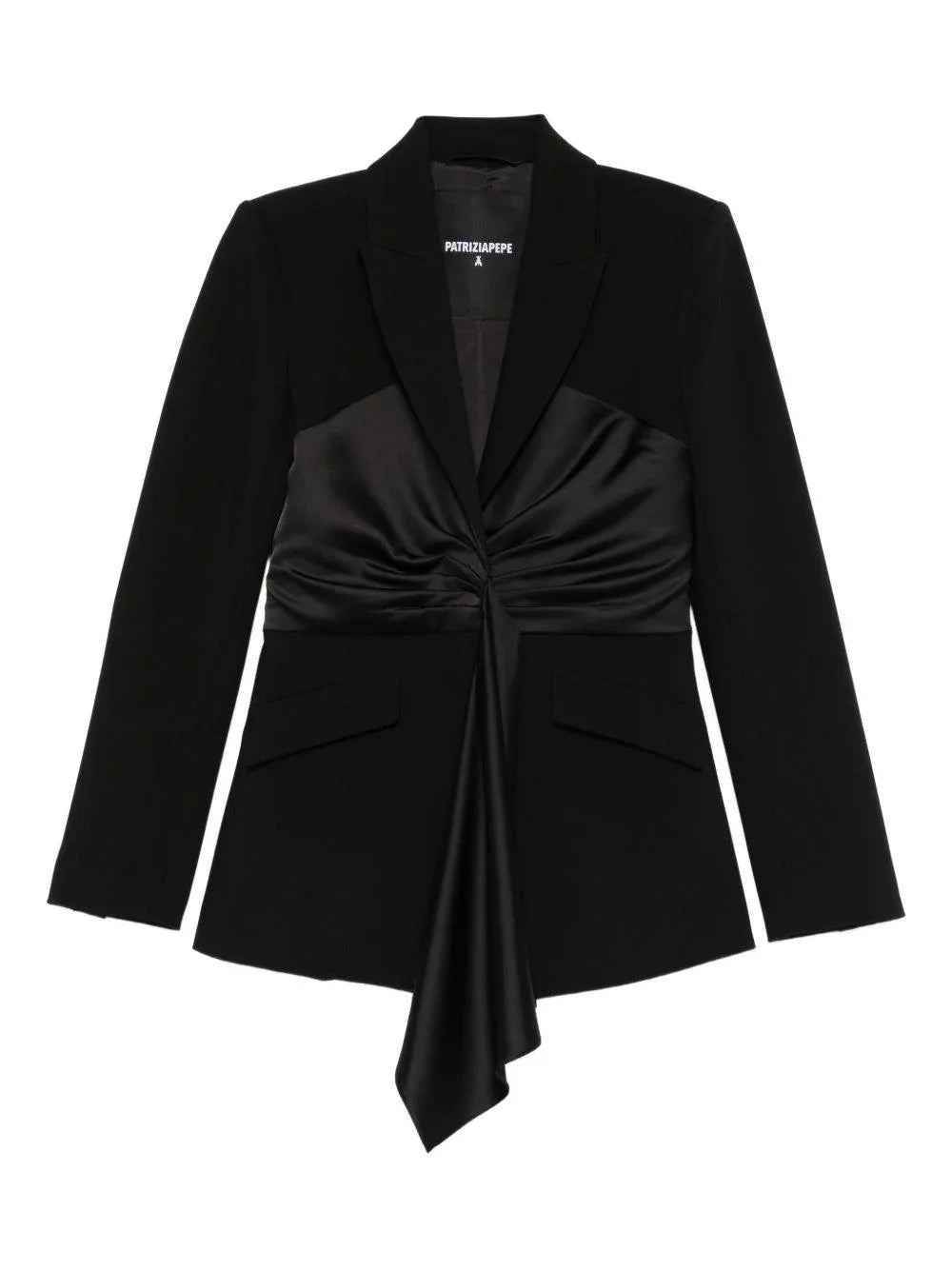 Blazer nero drappeggiato con revers classici - Preludio Moda