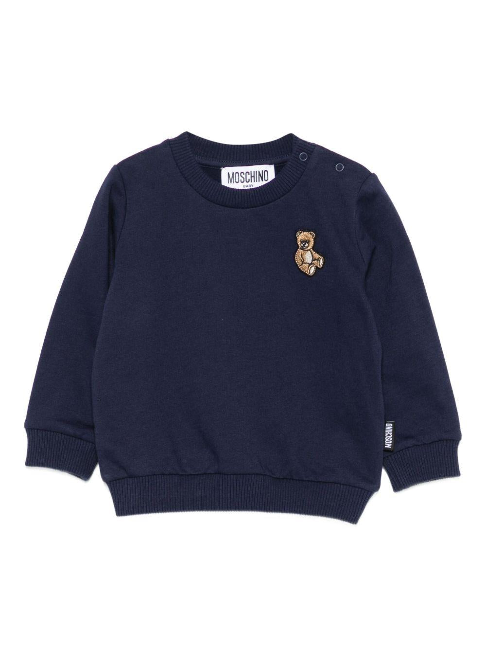 Felpa blu navy con ricamo Teddy Bear MQF060LCA40 40016 MOSCHINO KIDS