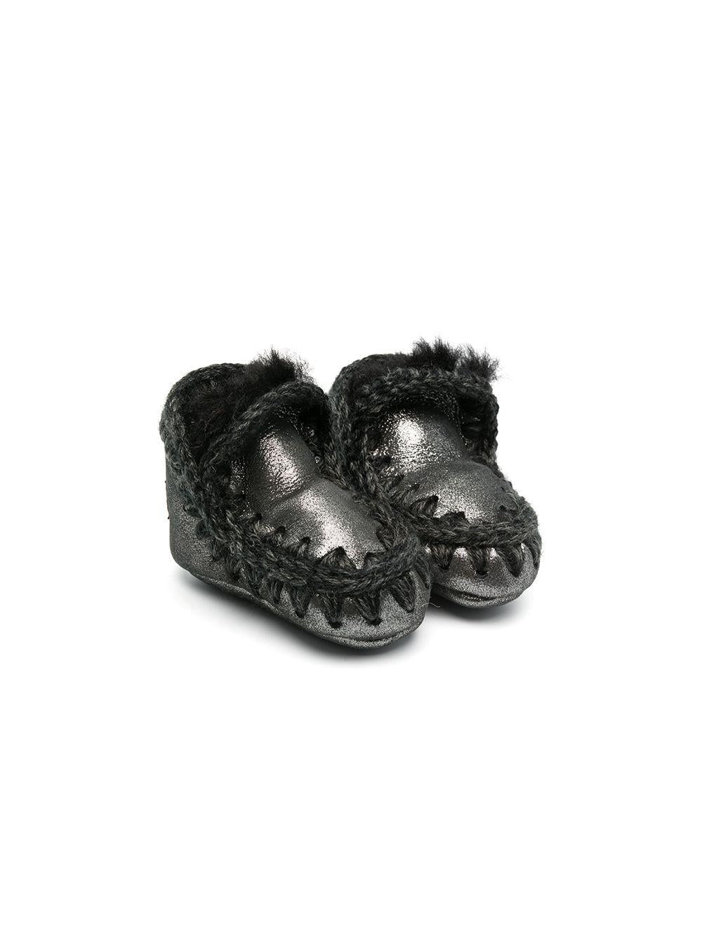 Stivaletti Mou Kids con fodera in shearling e cucito con lucentezza metallica MUFI101000C MGBLK MOU KIDS