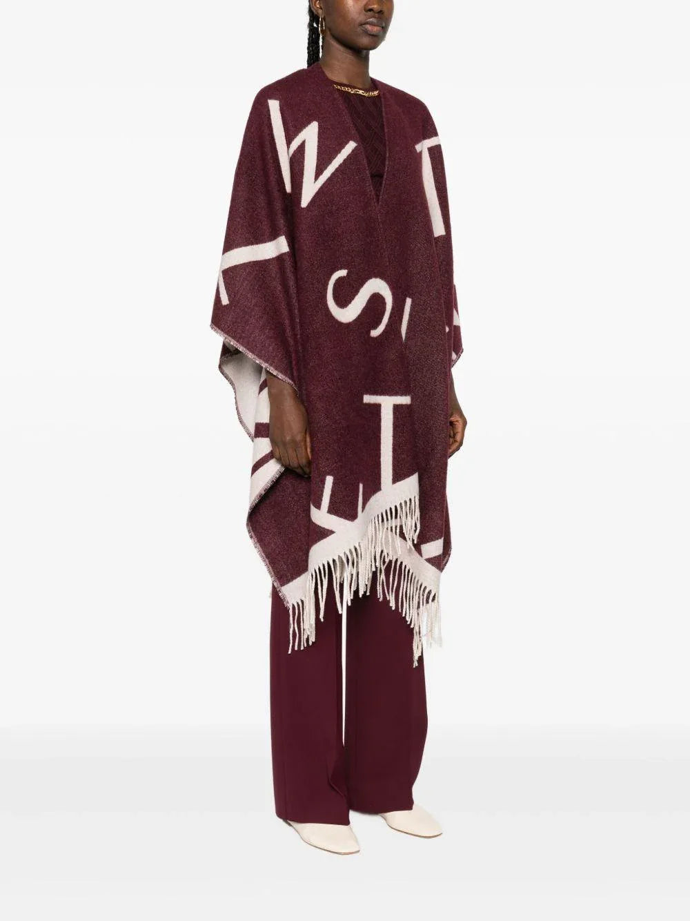 Mantella Borgogna con Stampa e Frange - Preludio Moda