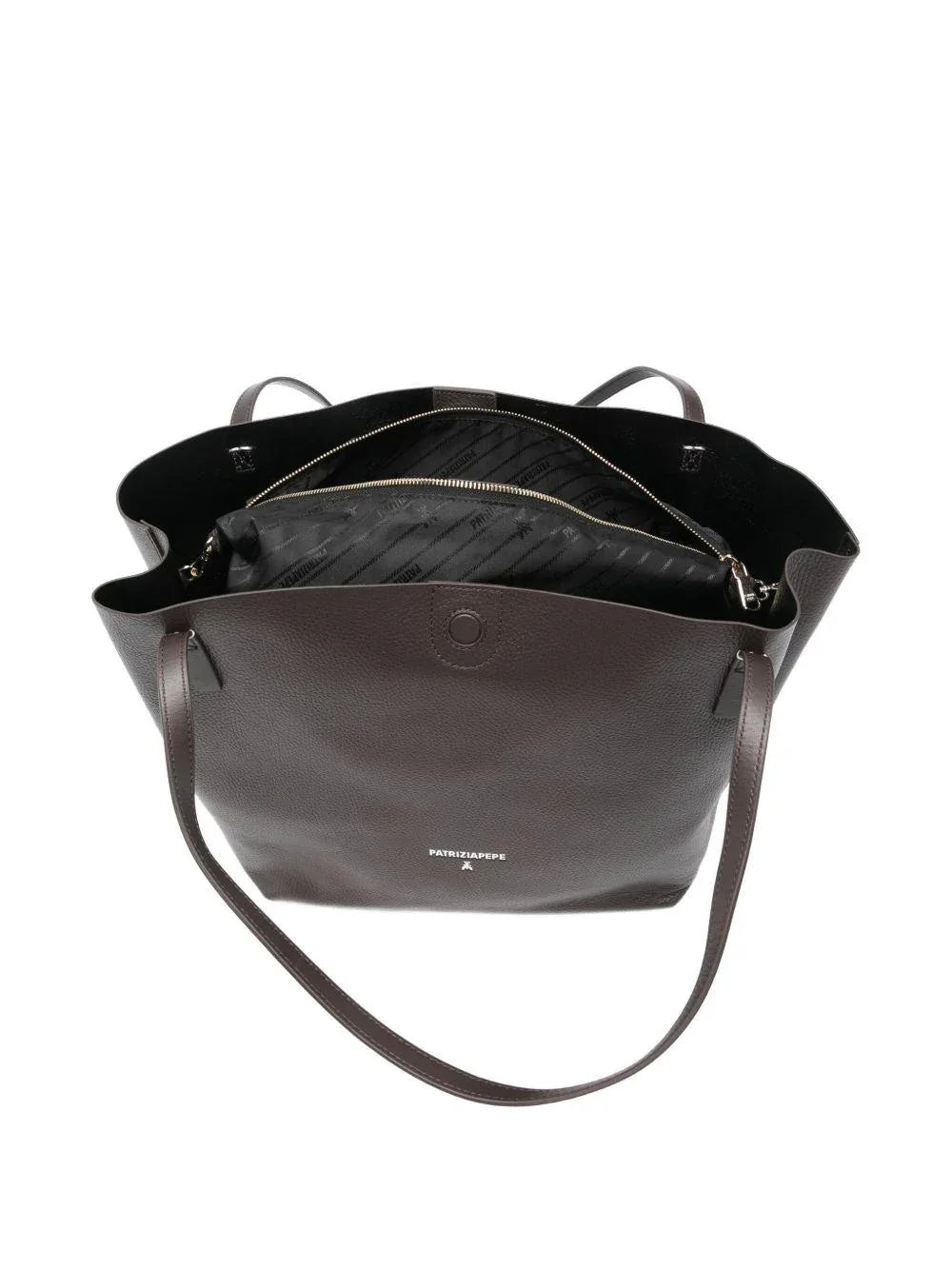 Borsa marrone con logo e trama martellata - Preludio Moda