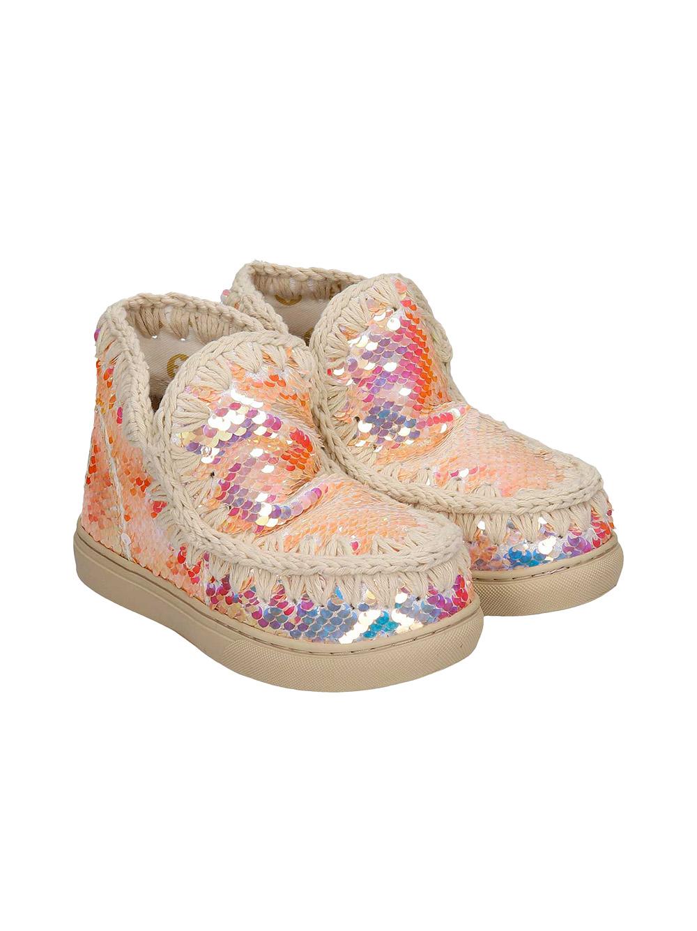 Stivaletto eskimo con paillettes arancio/multicolor