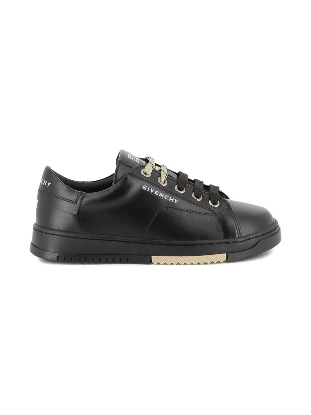 Sneakers in Pelle con Suola a Contrasto e Logo sul Tallone H31042 09B GIVENCHY KIDS