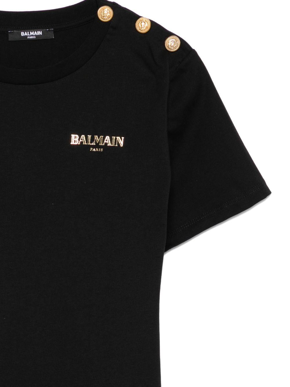 T-shirt Nera con Bottoni e Logo BX8R51Z3186 930OR BALMAIN KIDS