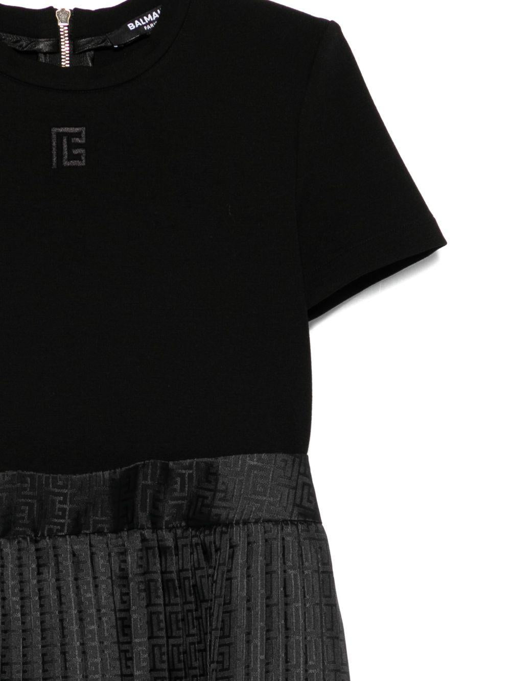 Abito Nero Plissettato con Logo BX1D51S0214 930 BALMAIN KIDS