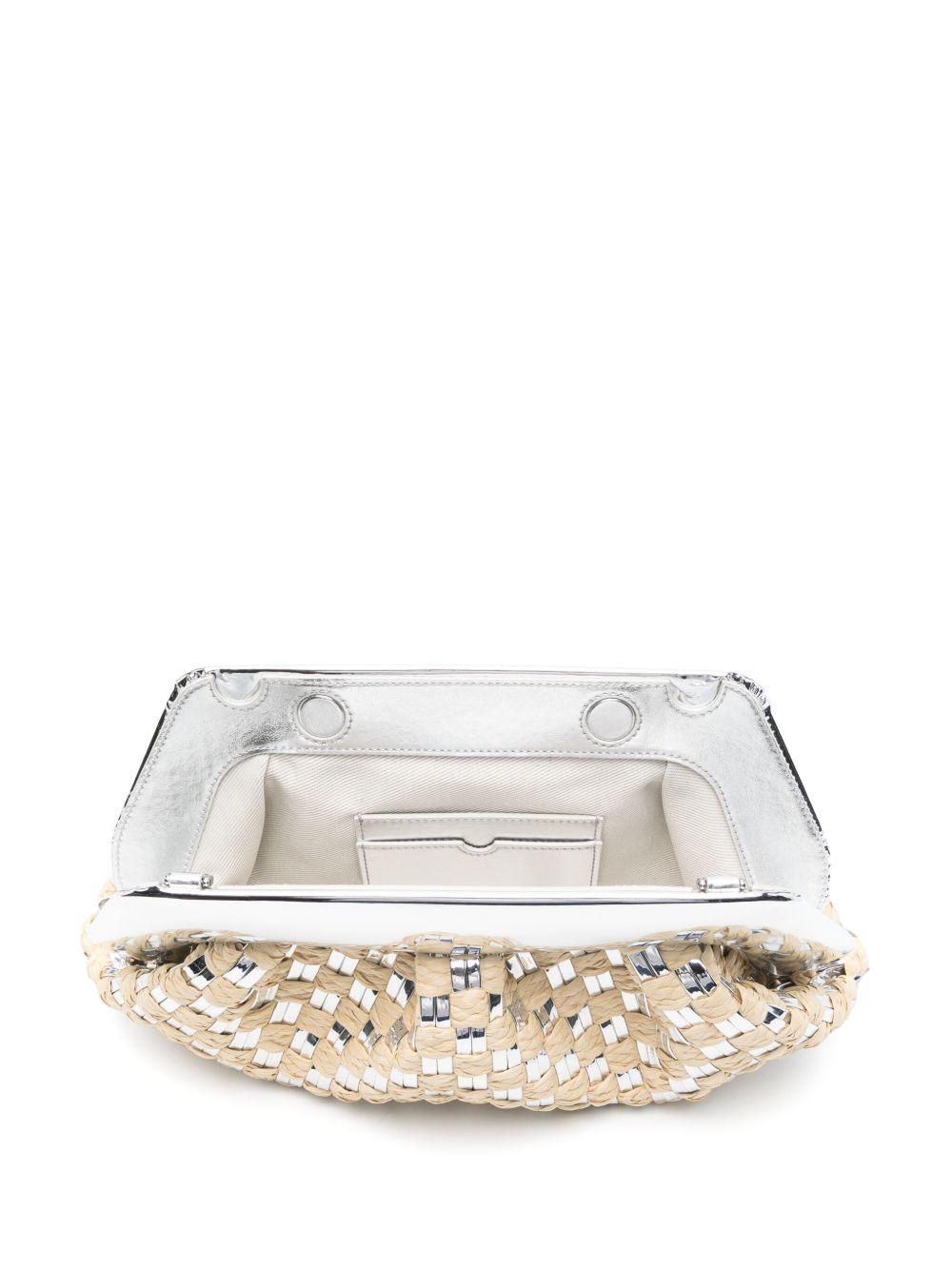 Clutch emera intrecciata in rafia e argento TMSS25EMRMWPL18 SILVER THEMOIRE'