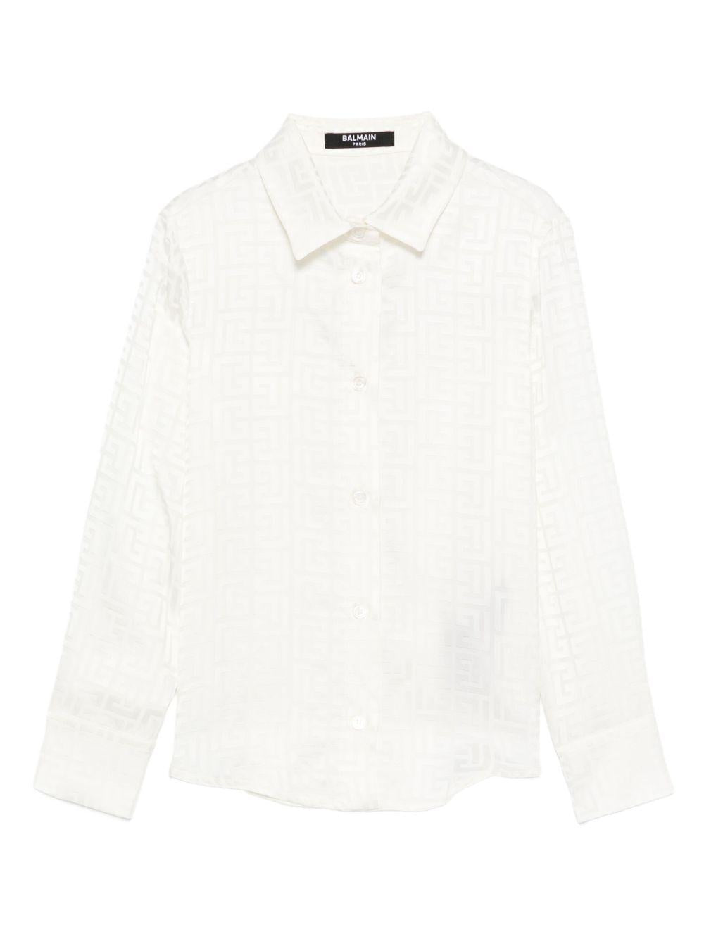 Camicia a Maniche Lunghe con Stampa Geometrica BX5A10S0192 102 BALMAIN KIDS