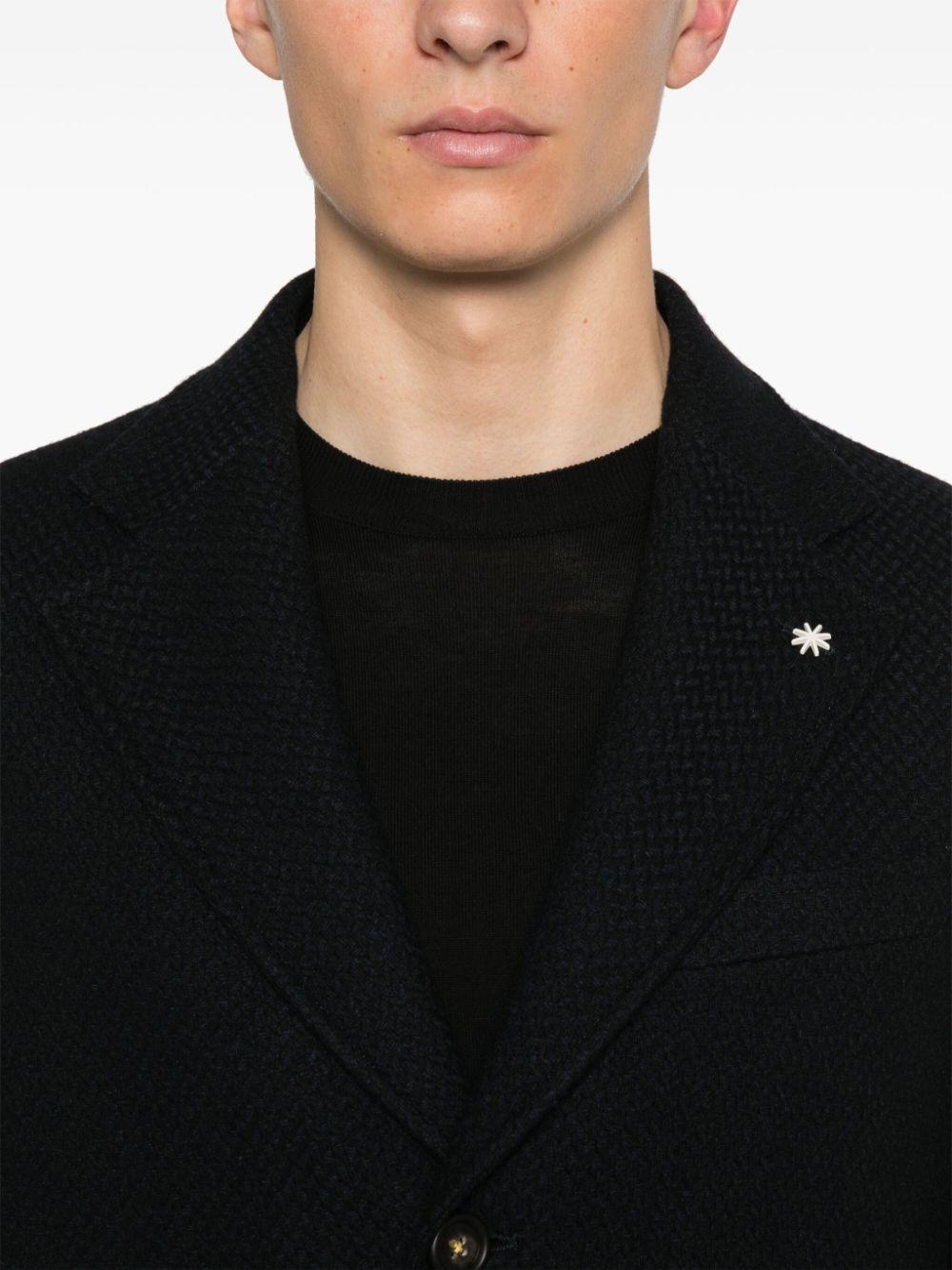 Cappotto monopetto con fantasia geometrica blu