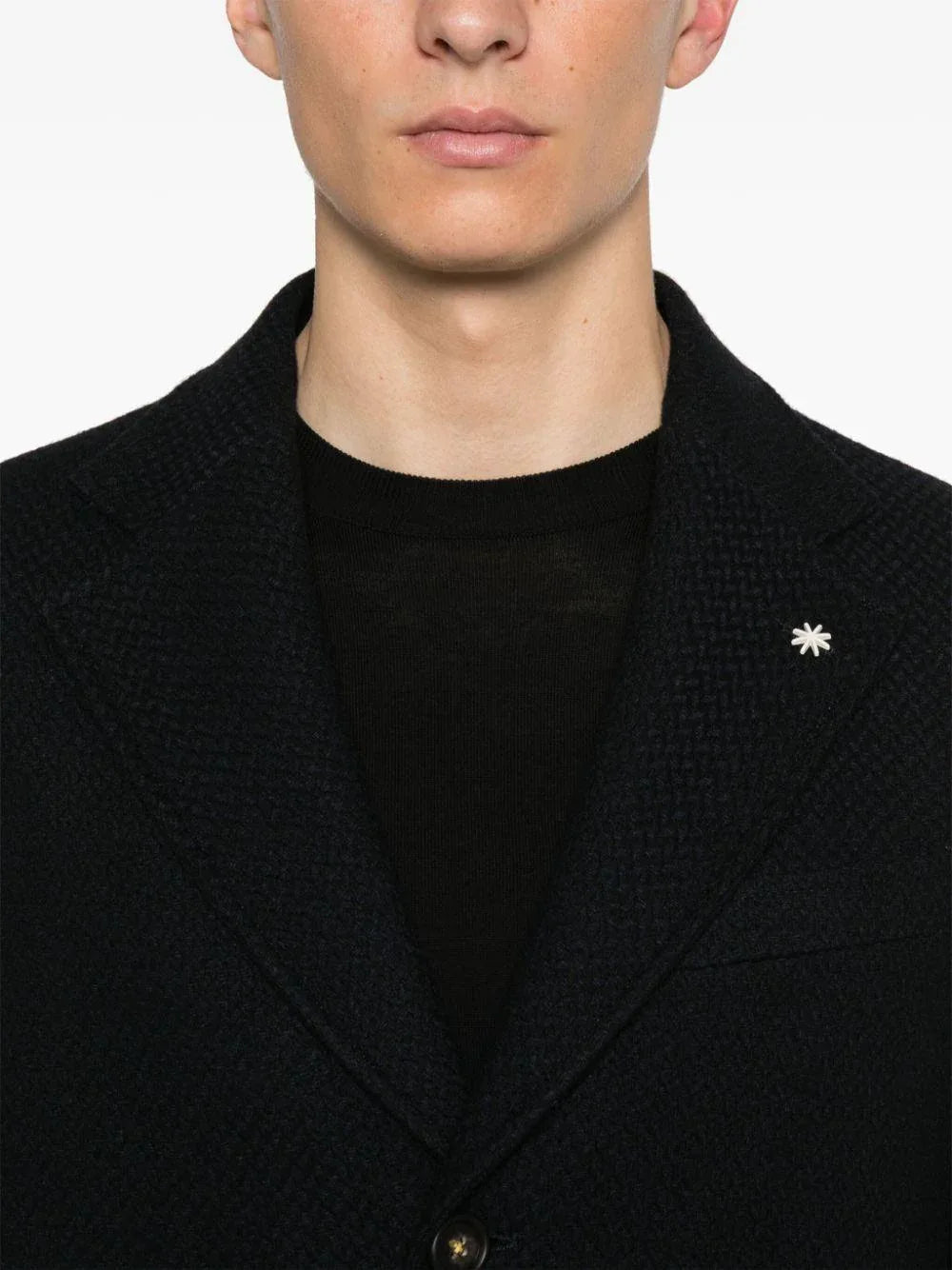 Cappotto monopetto con fantasia geometrica blu - Preludio Moda