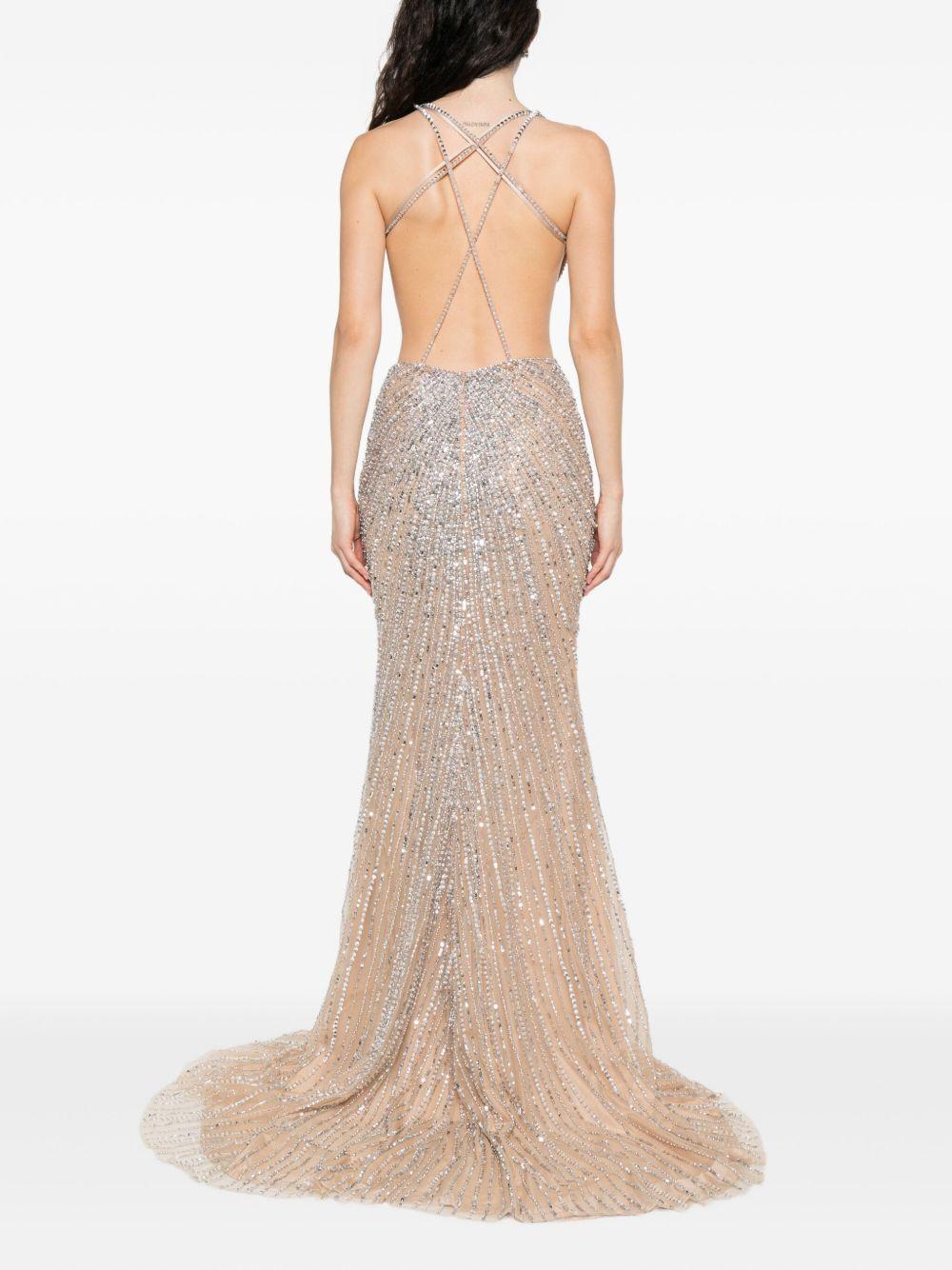 Abito Lungo Beige con Cut-Out, Paillettes e Spacco Laterale AZ1 SAS HOLLAND & HOLLAND