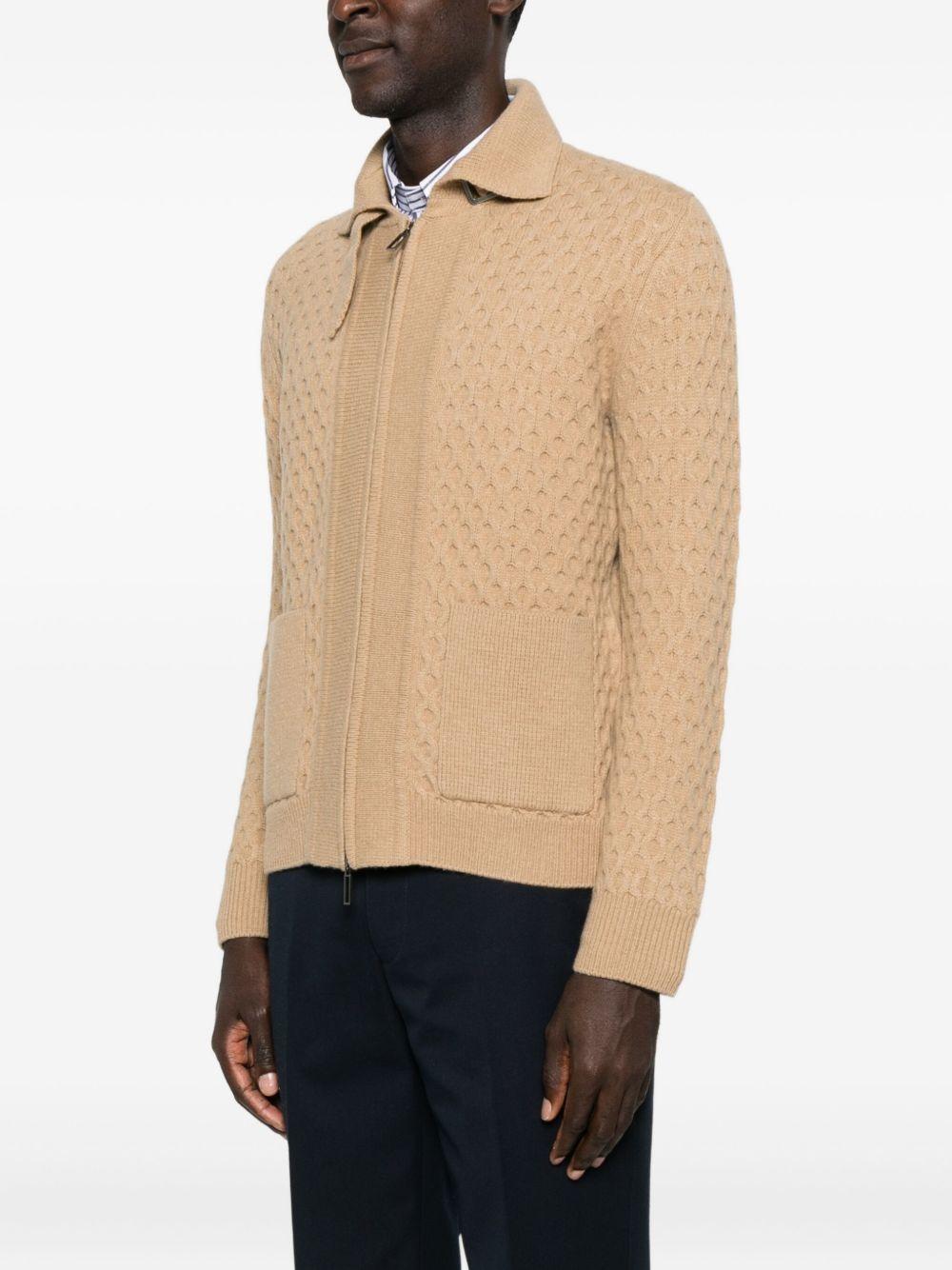 Cardigan nocciola con zip e fantasia Honeycomb AO01F004 1178 PAOLO PECORA