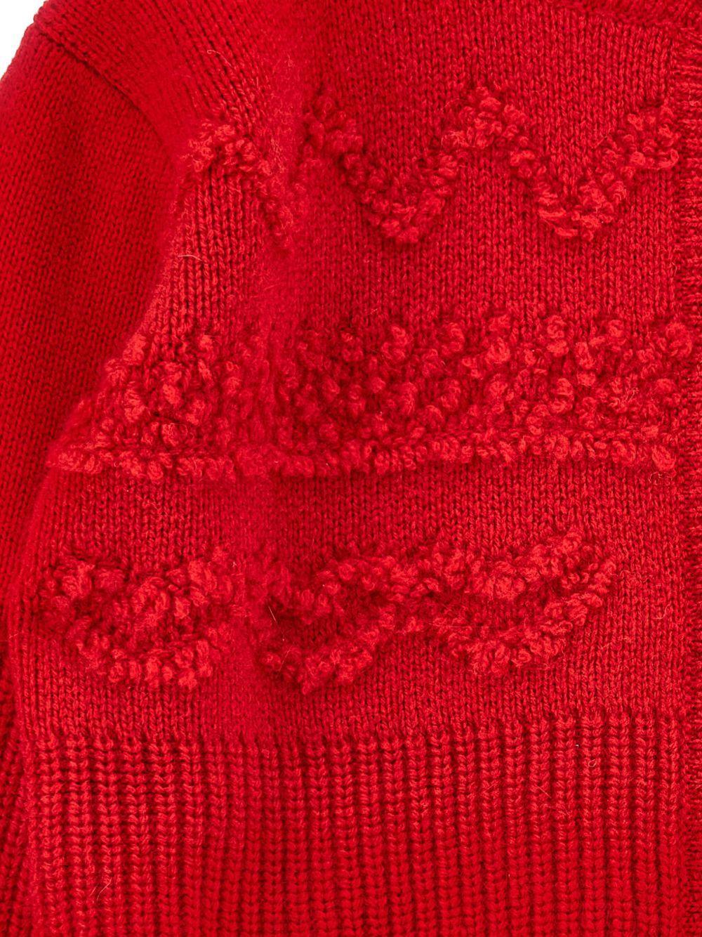 Cardigan Rosso con Bottoni e Motivo a Cuori - Preludio Moda