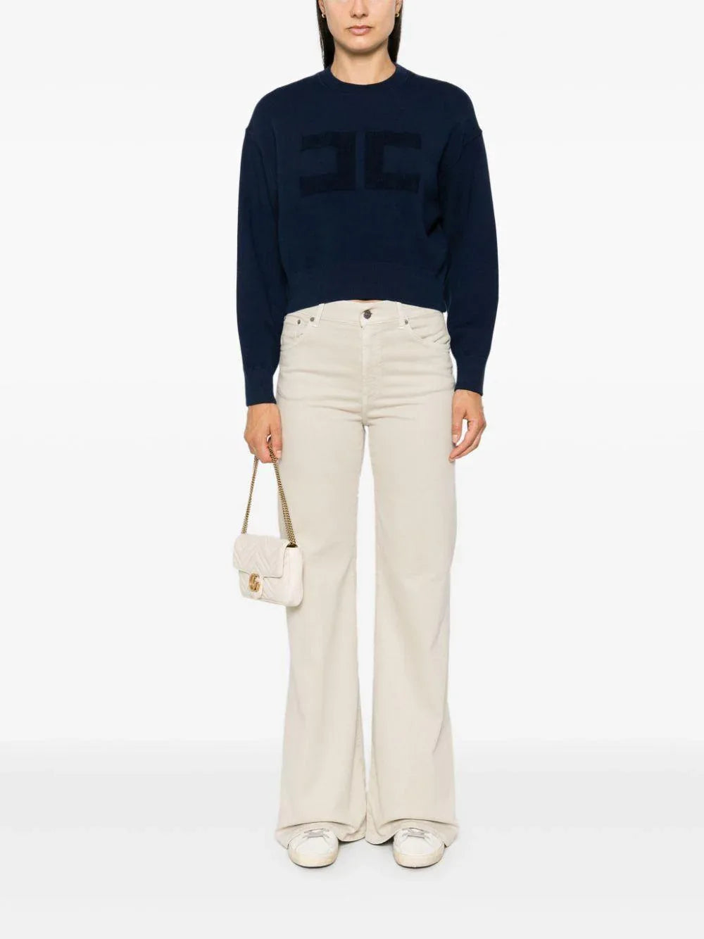 Felpa cropped blu logo monogram ricamo - Preludio Moda