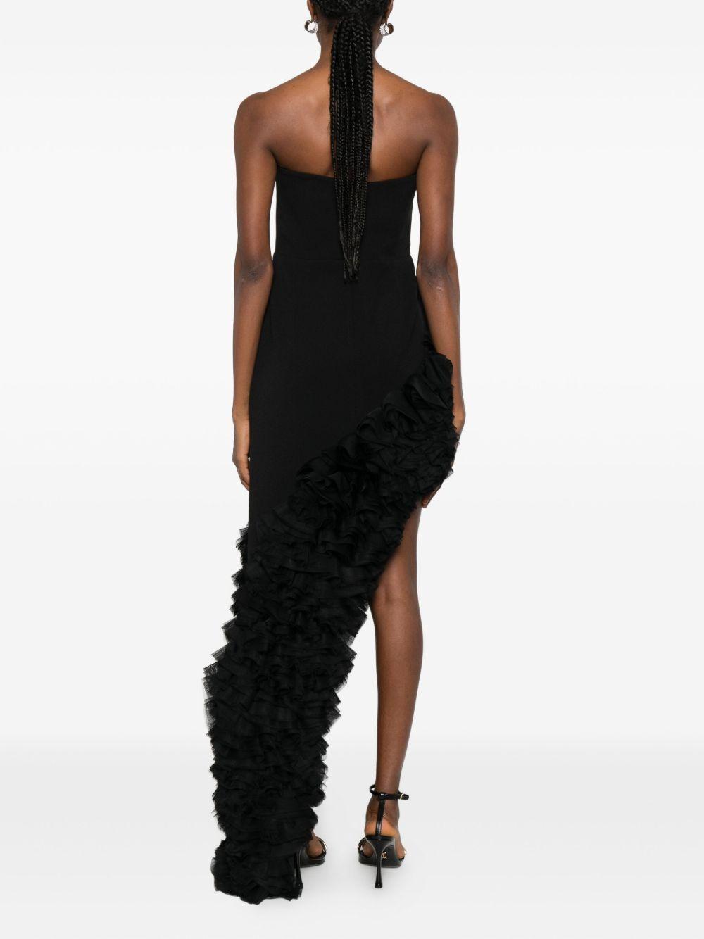 Abito Senza Spalline con Volant e Orlo Asimmetrico AT104 NERO ALESSANDRO LEGORA